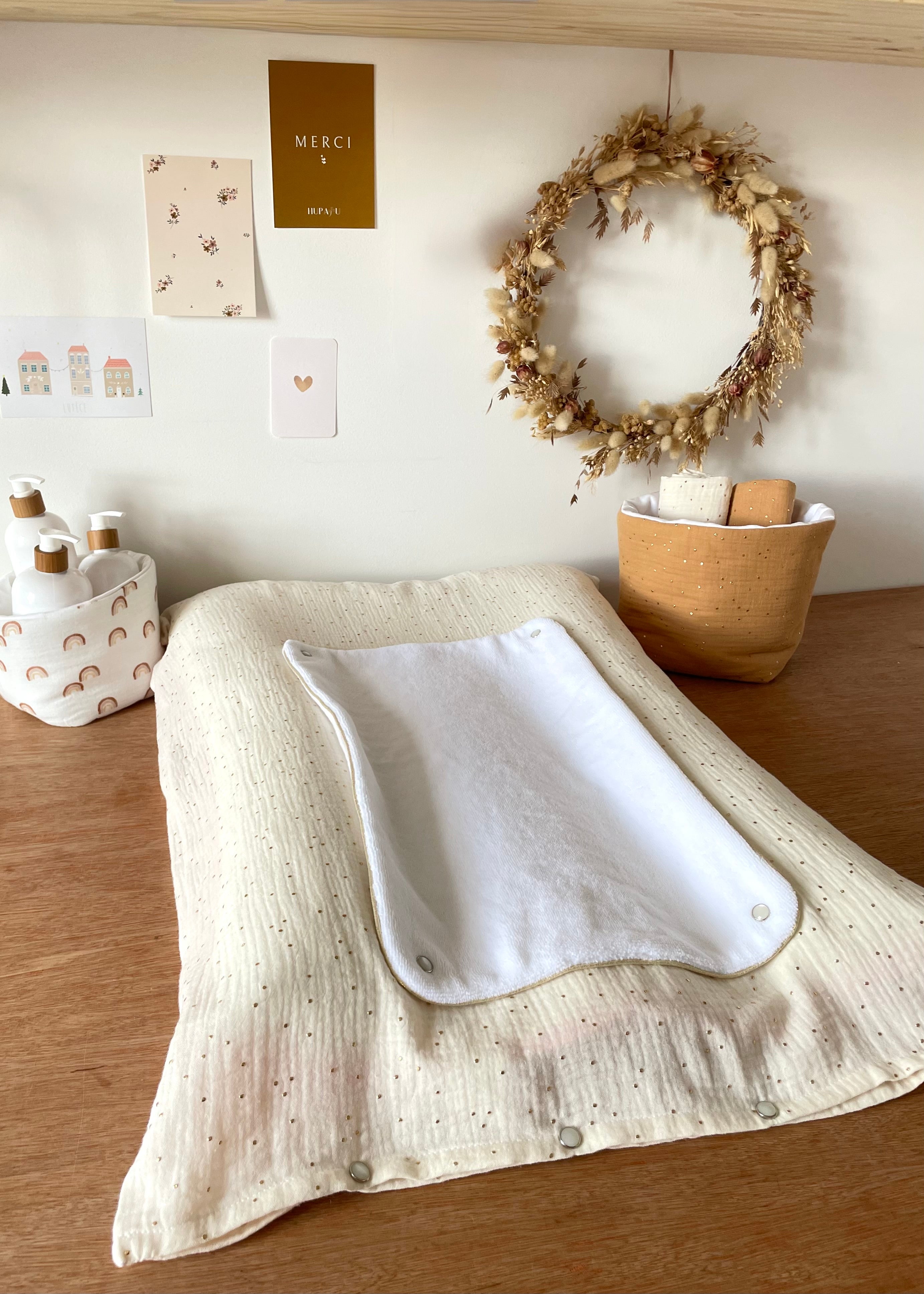 Housse de matelas à langer écru doré