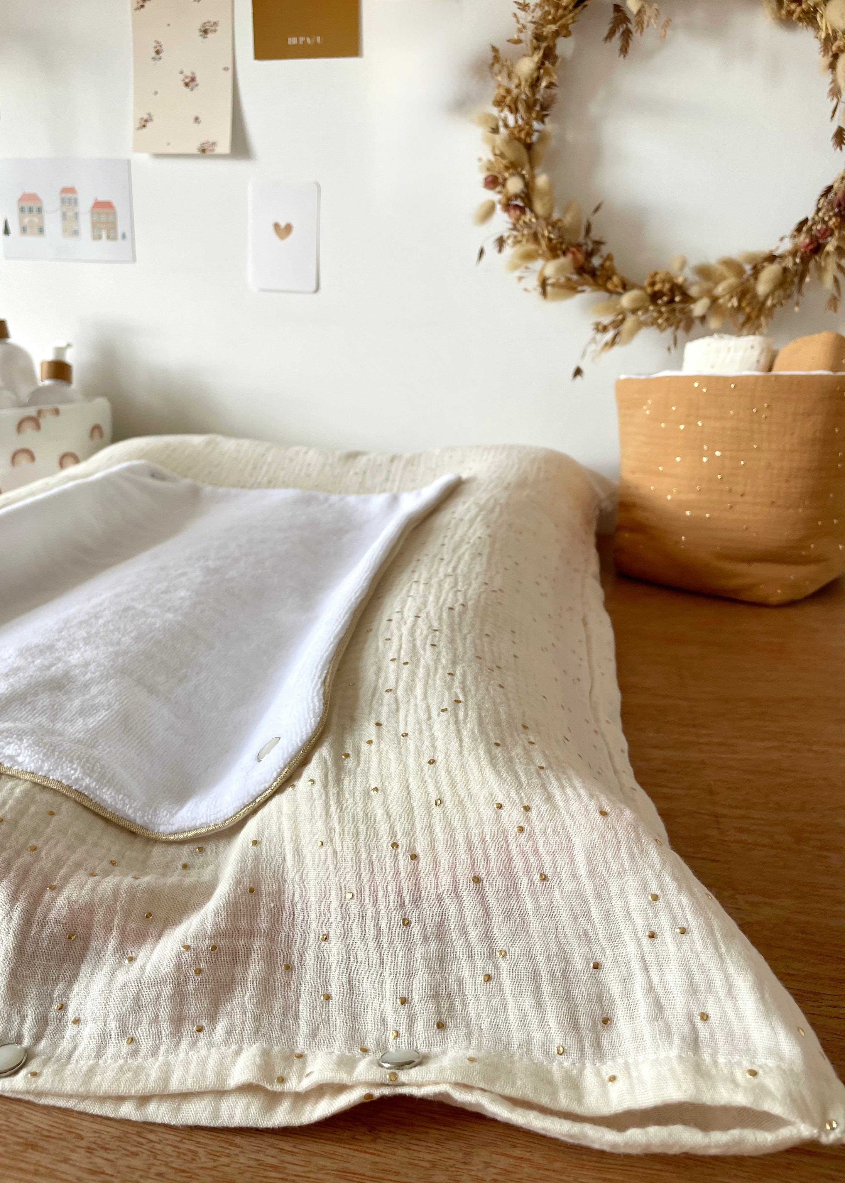 Housse de matelas à langer écru doré
