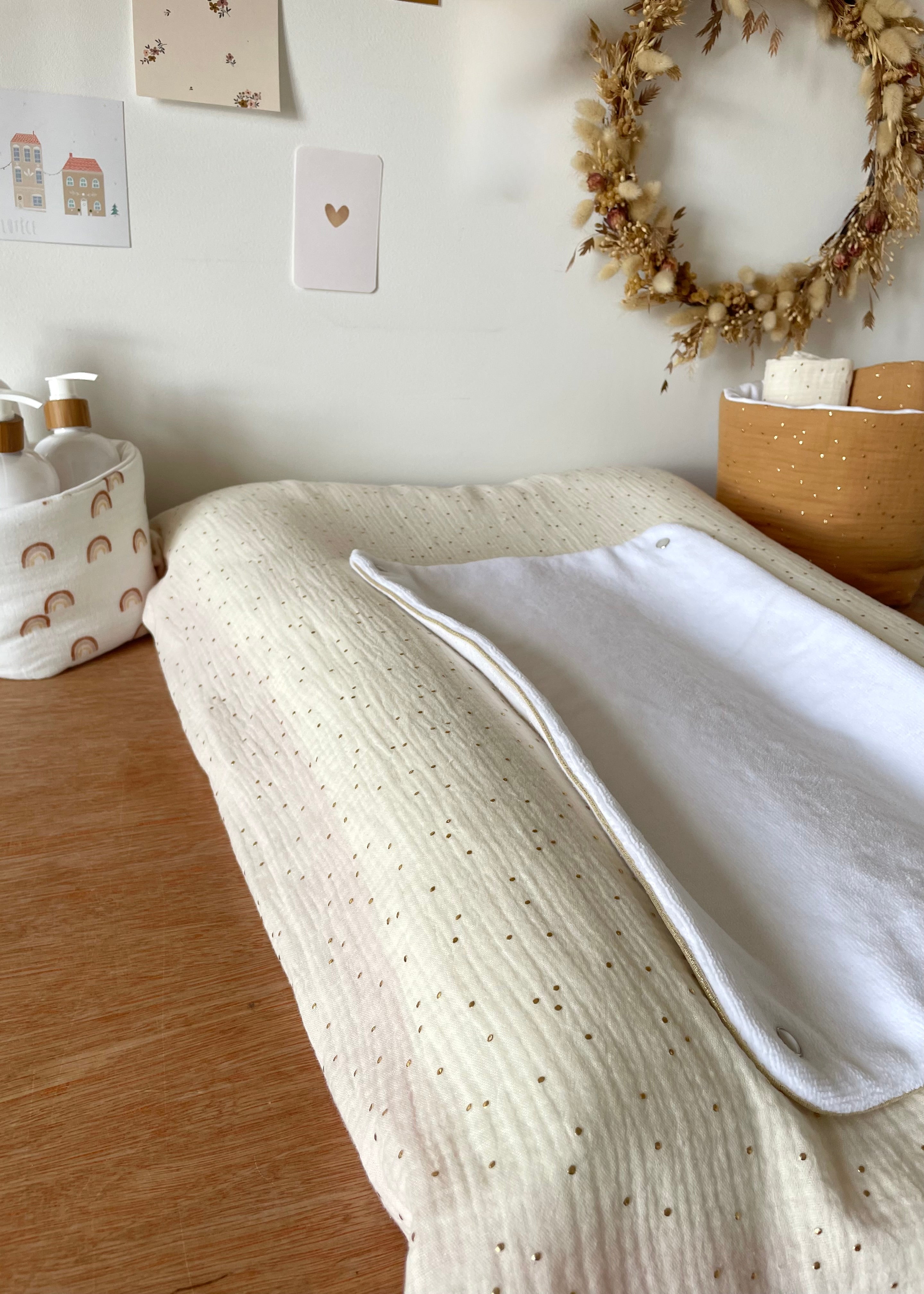 Housse de matelas à langer écru doré