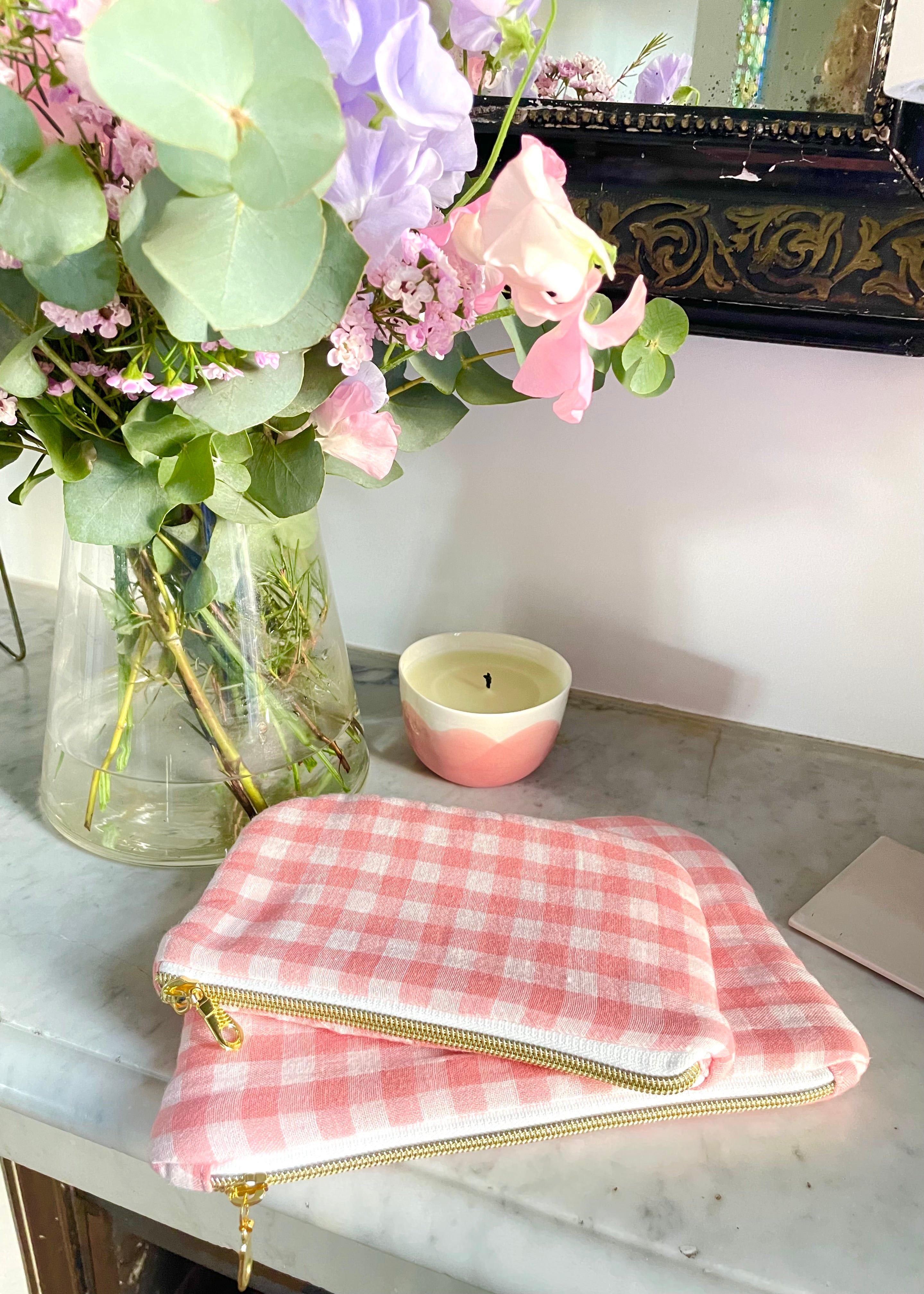 Pochette zippée vichy rose