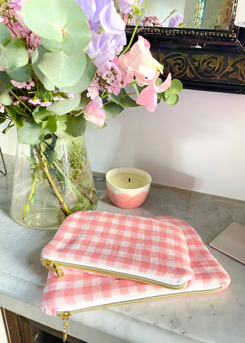 Pochette zippée vichy rose