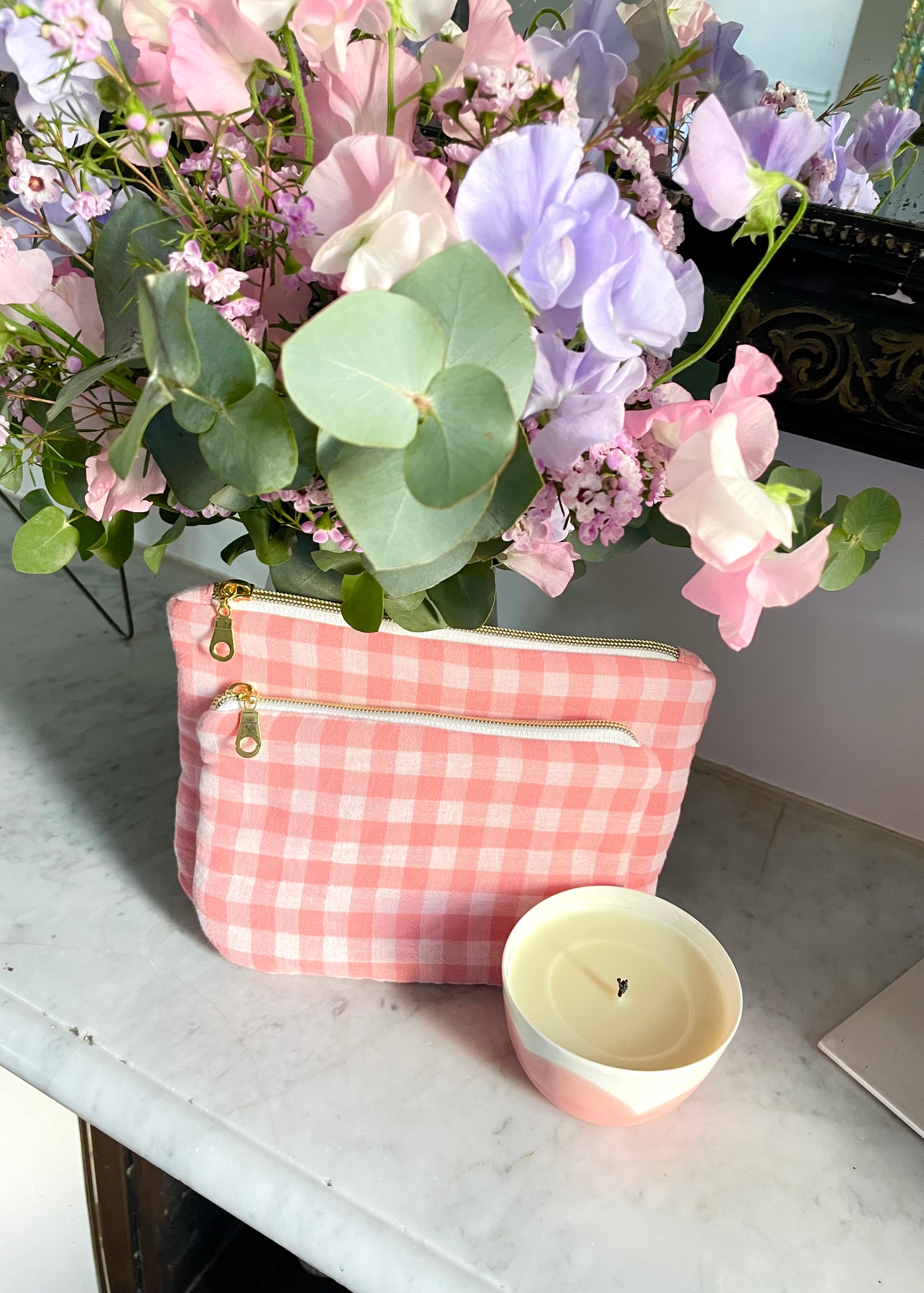 Pochette zippée vichy rose