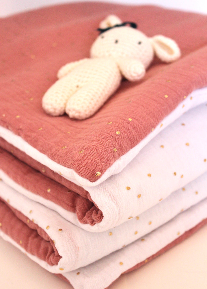Couverture bébé bi-colore rose et blanc