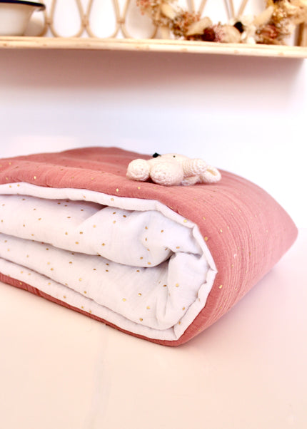 Couverture bébé bi-colore rose et blanc