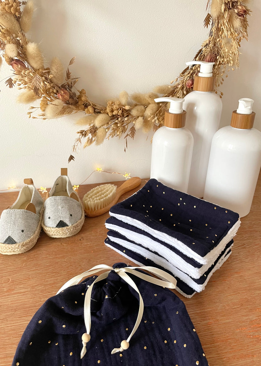 Lingettes lavables bleu nuit bébé garçon