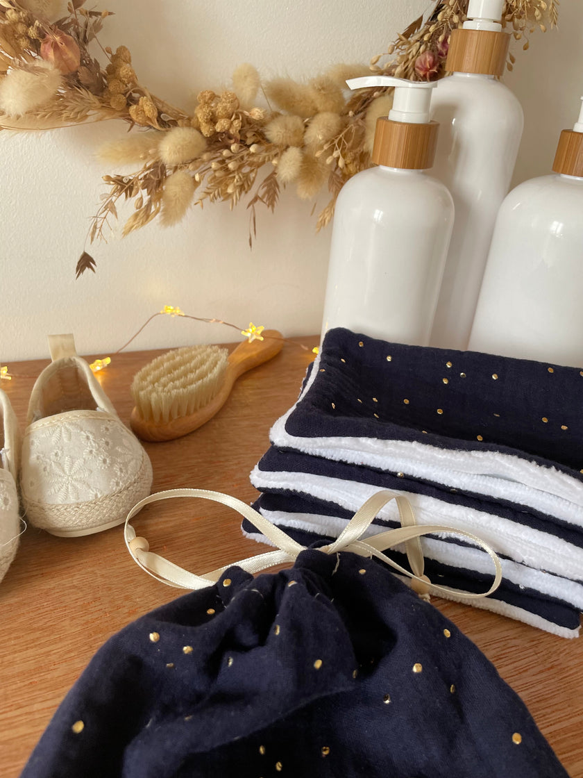 Lingettes lavables bleu nuit bébé garçon