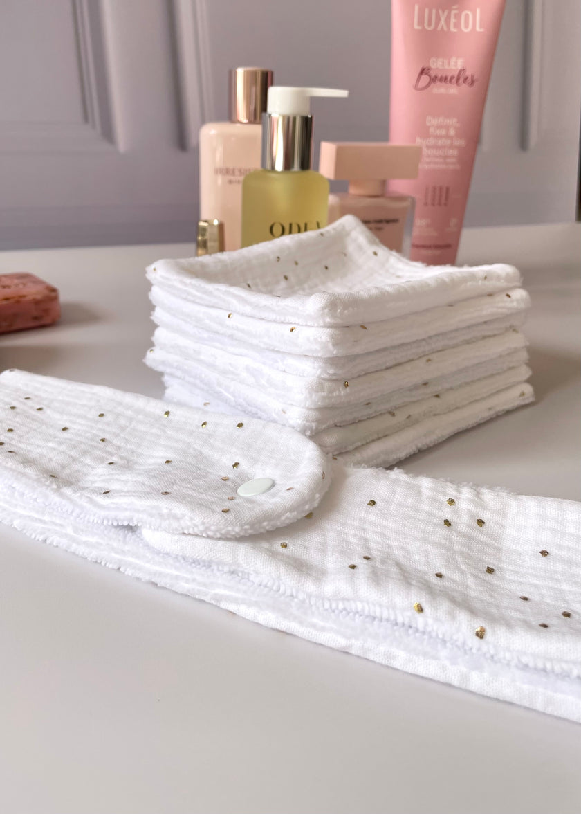 Bandeau de soin beauté blanc doré