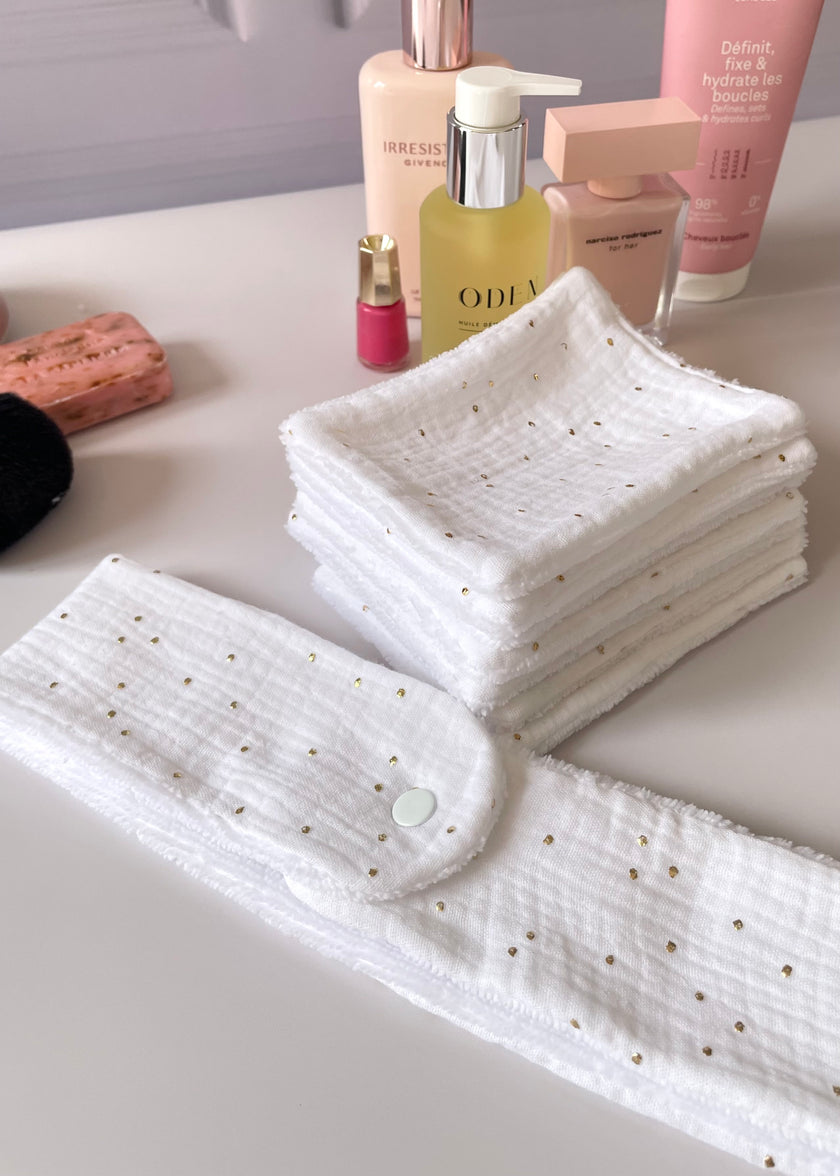Bandeau de soin beauté blanc doré