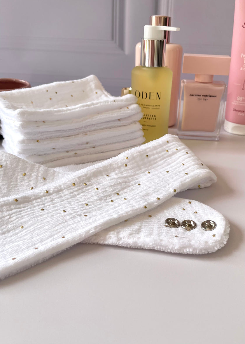 Bandeau de soin beauté blanc doré