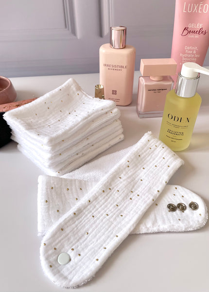 Bandeau de soin beauté blanc doré