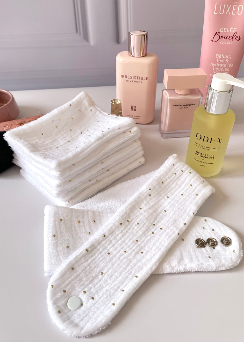 Bandeau de soin beauté blanc doré