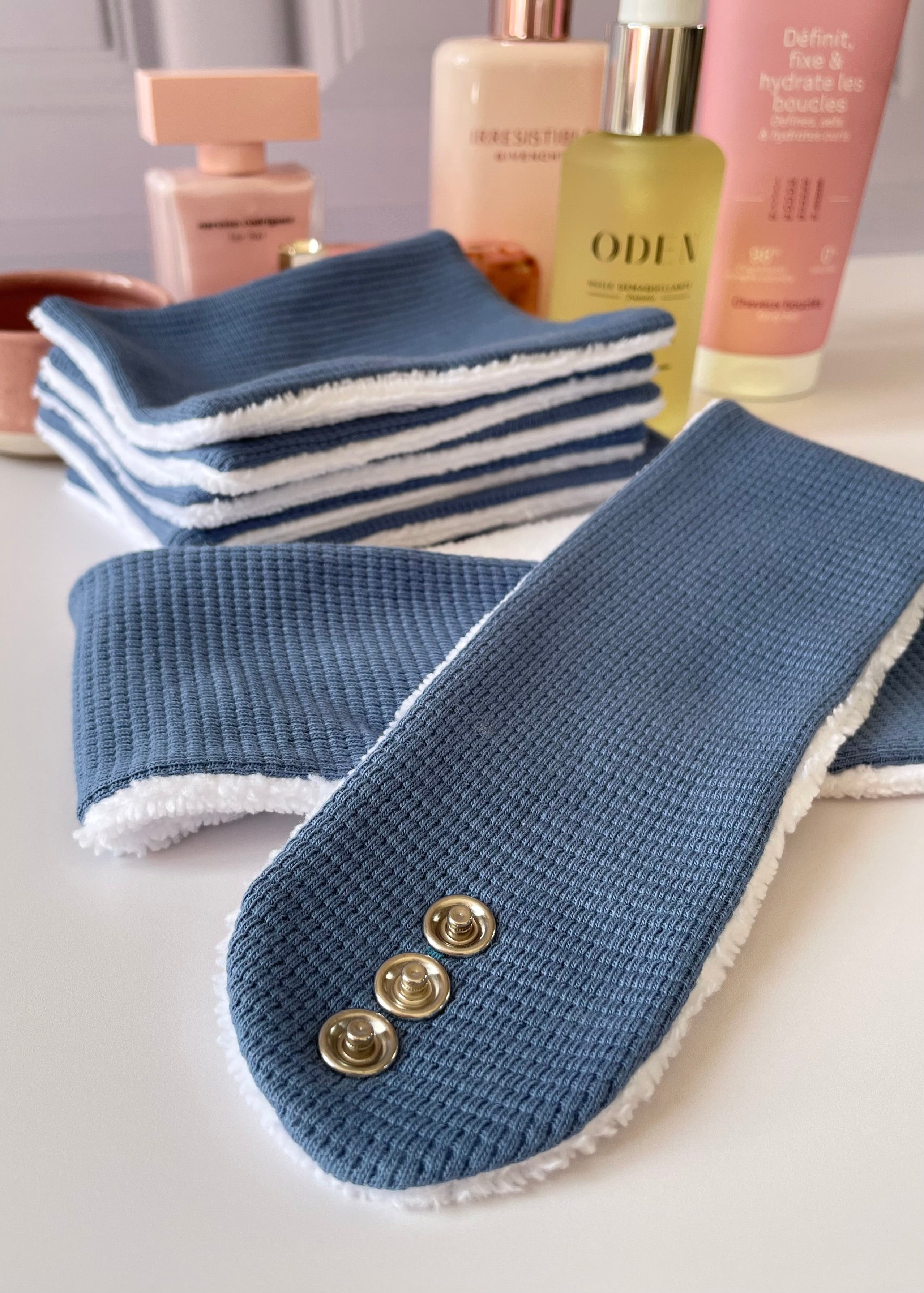 Bandeau de soin beauté jersey bleu