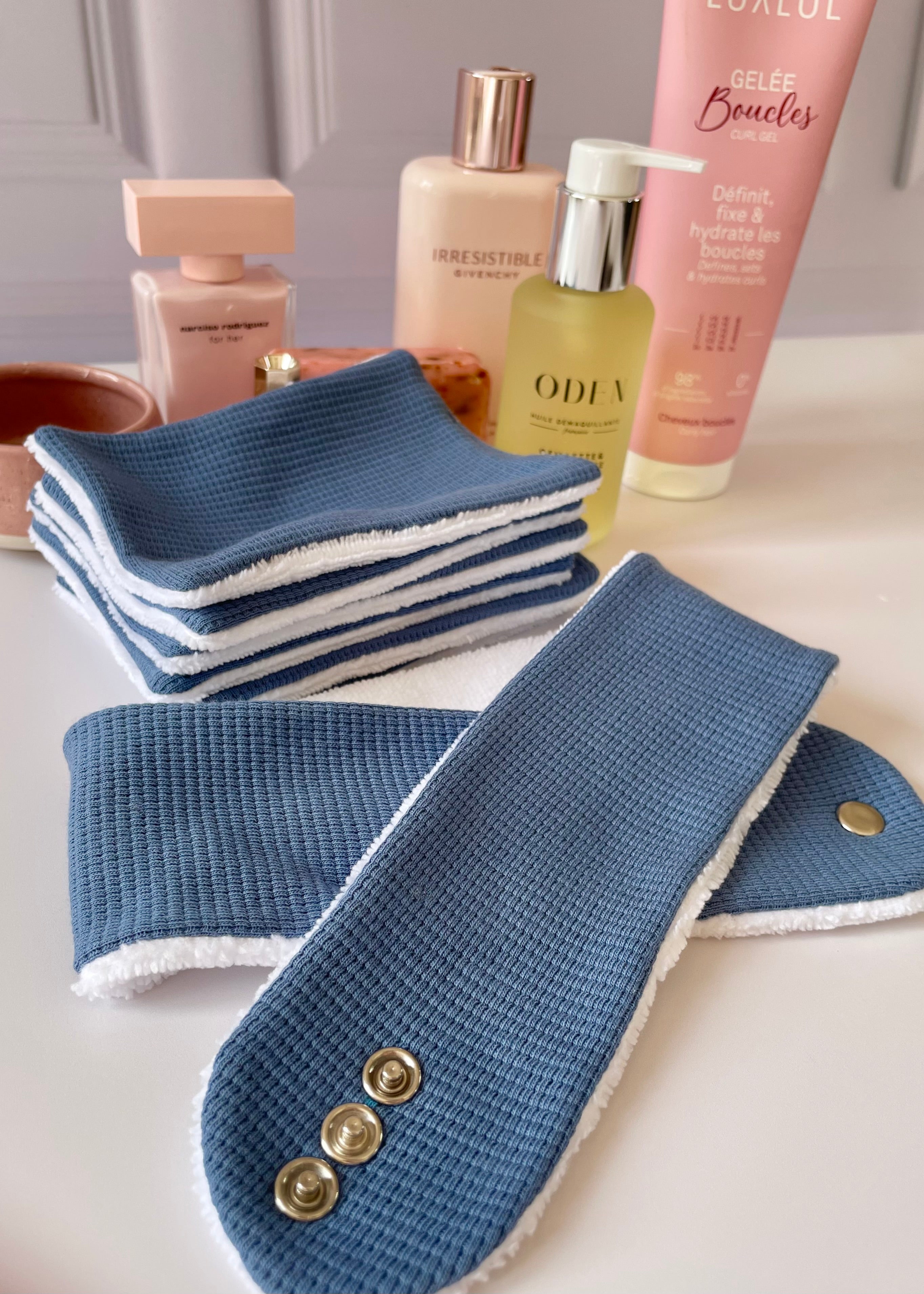 Bandeau de soin beauté jersey bleu