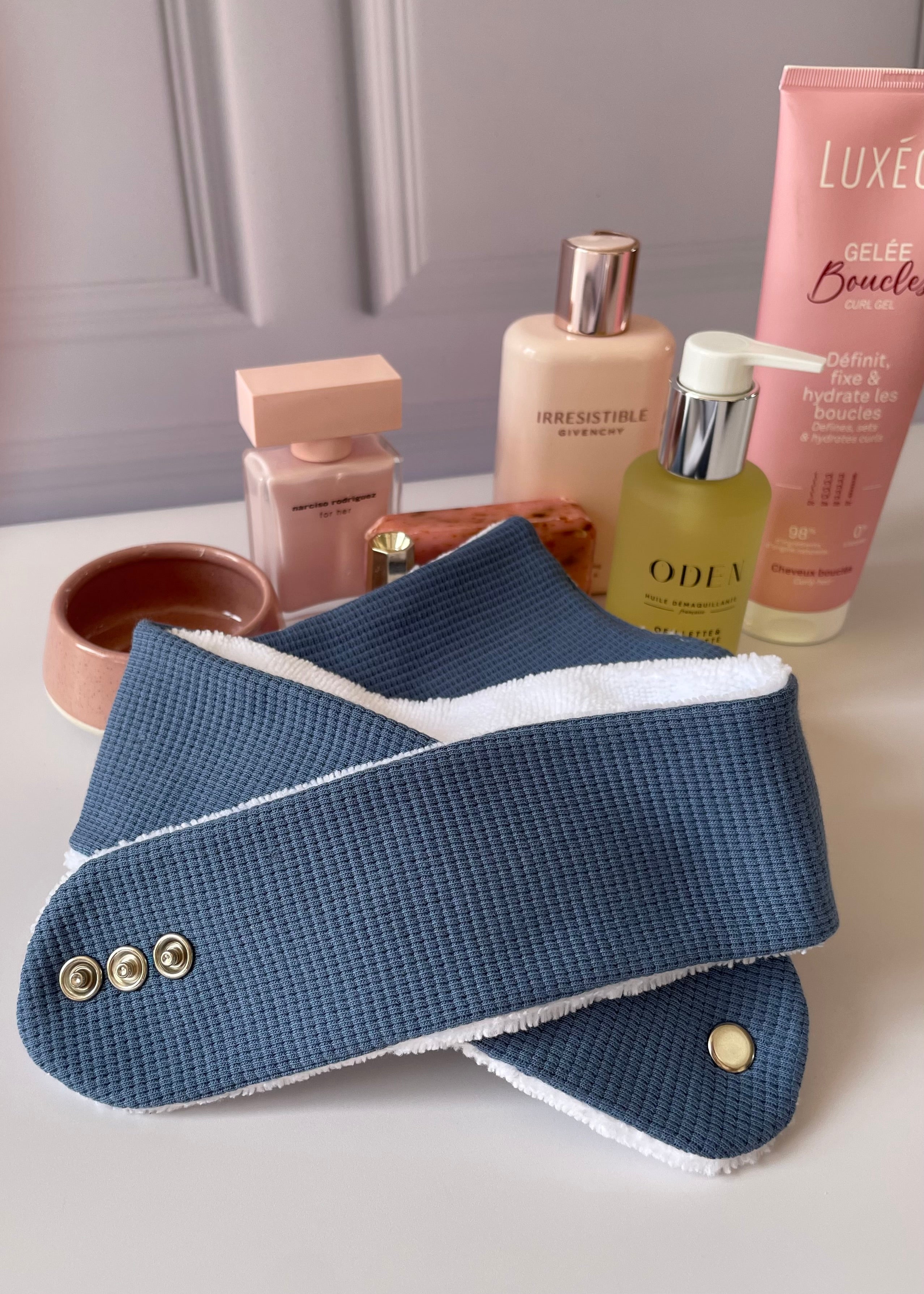 Bandeau de soin beauté jersey bleu