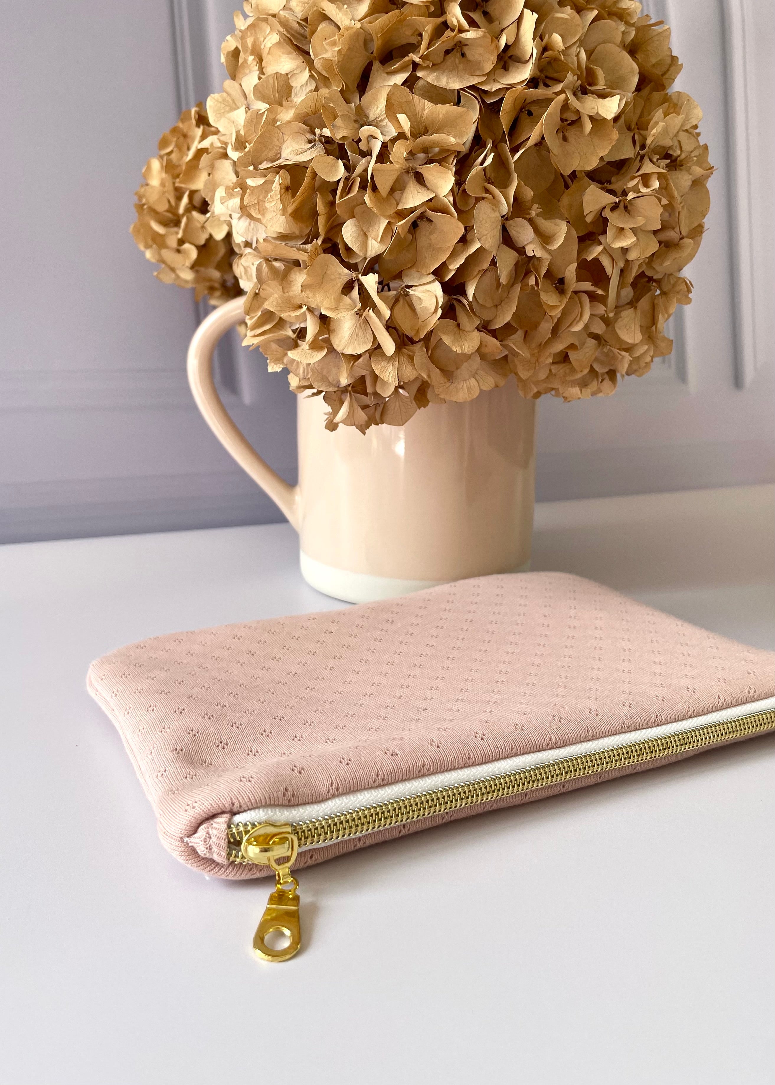 Pochette zippée jersey rose