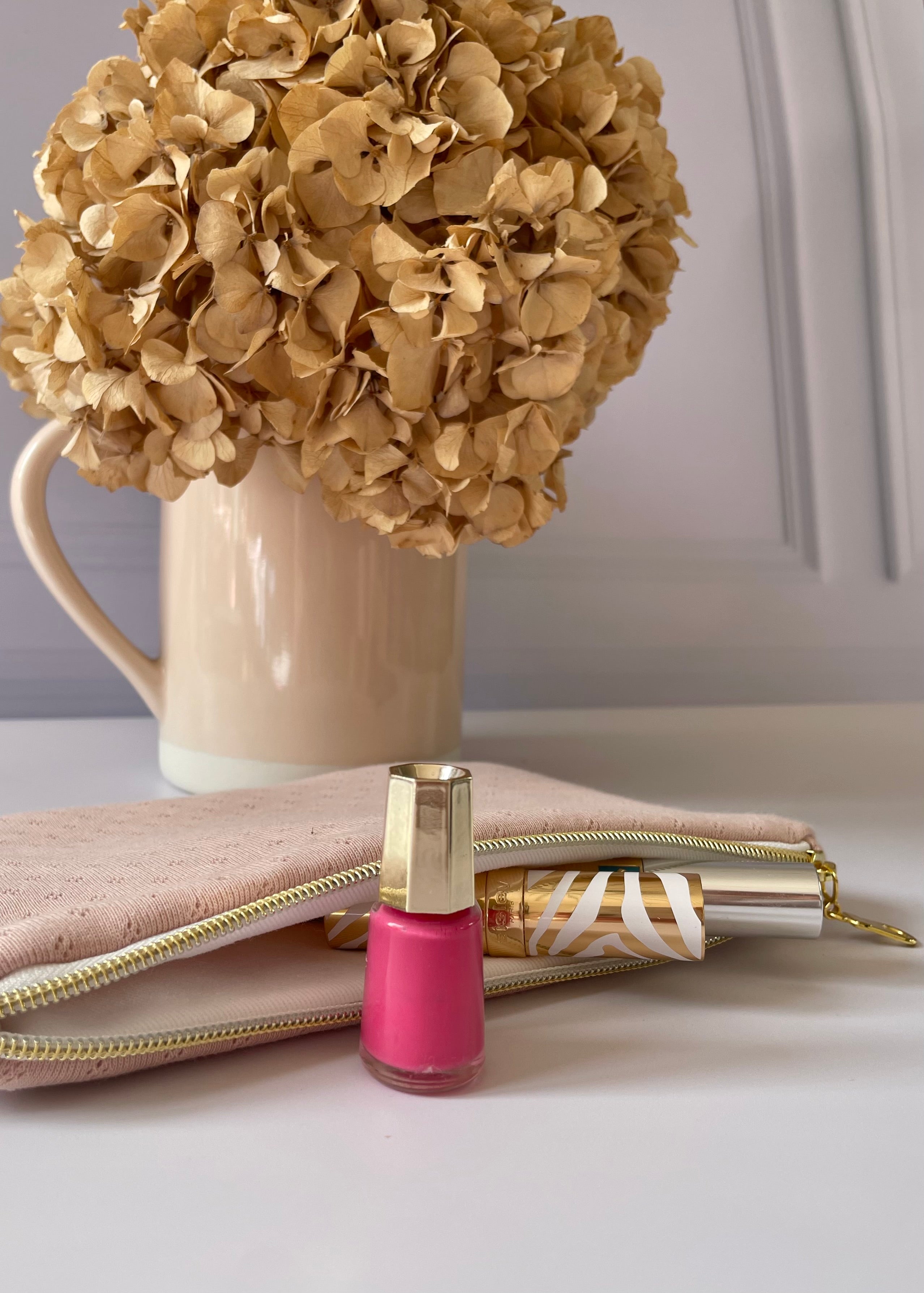 Pochette zippée jersey rose