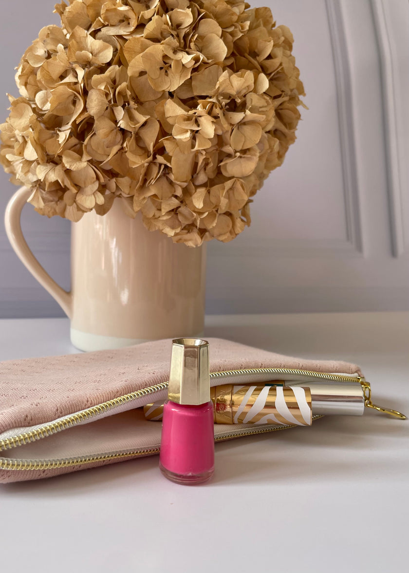 Pochette zippée jersey rose