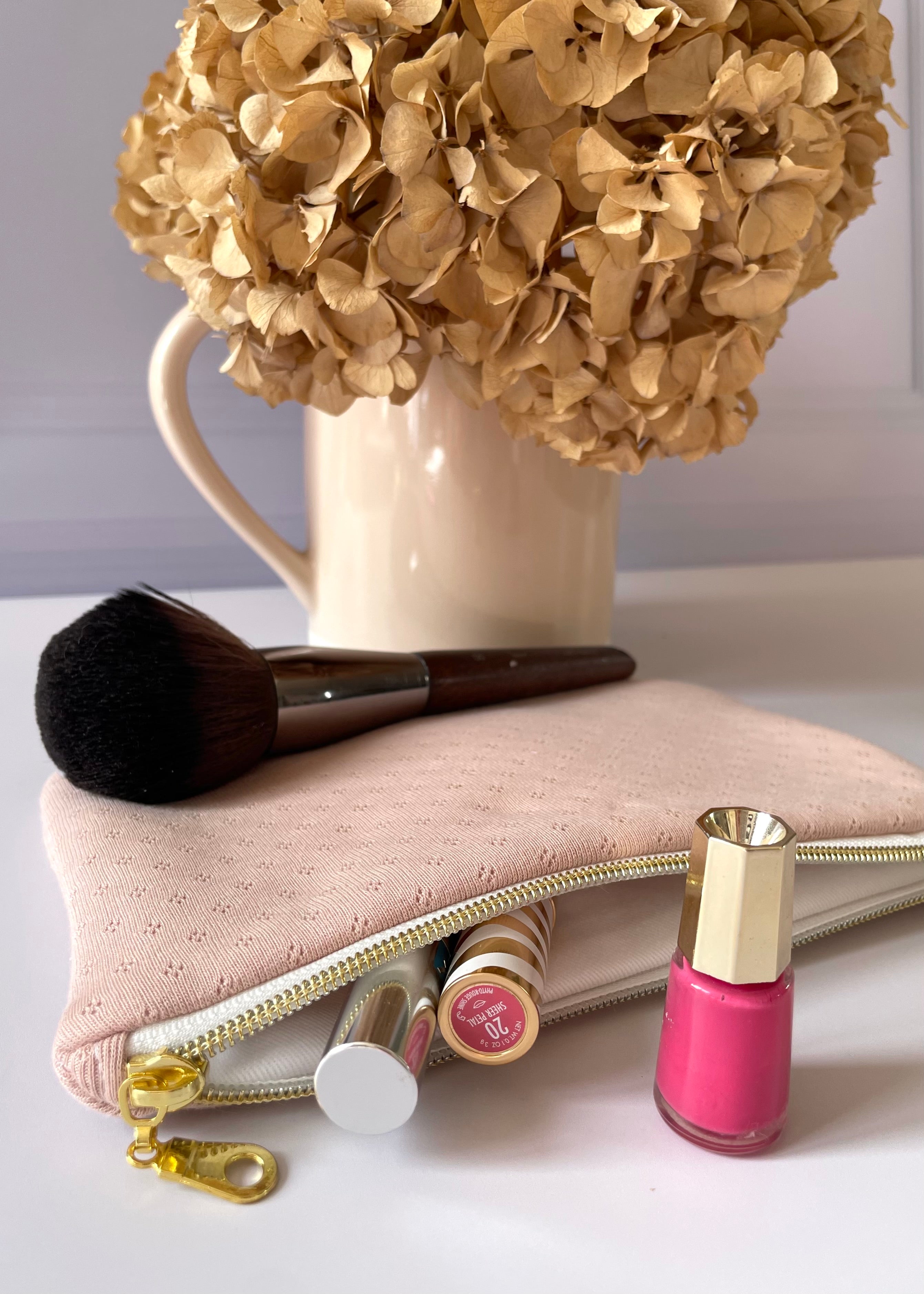 Pochette zippée jersey rose