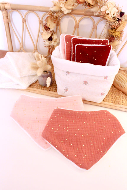 Bavoir bandana terracotta pois dorés