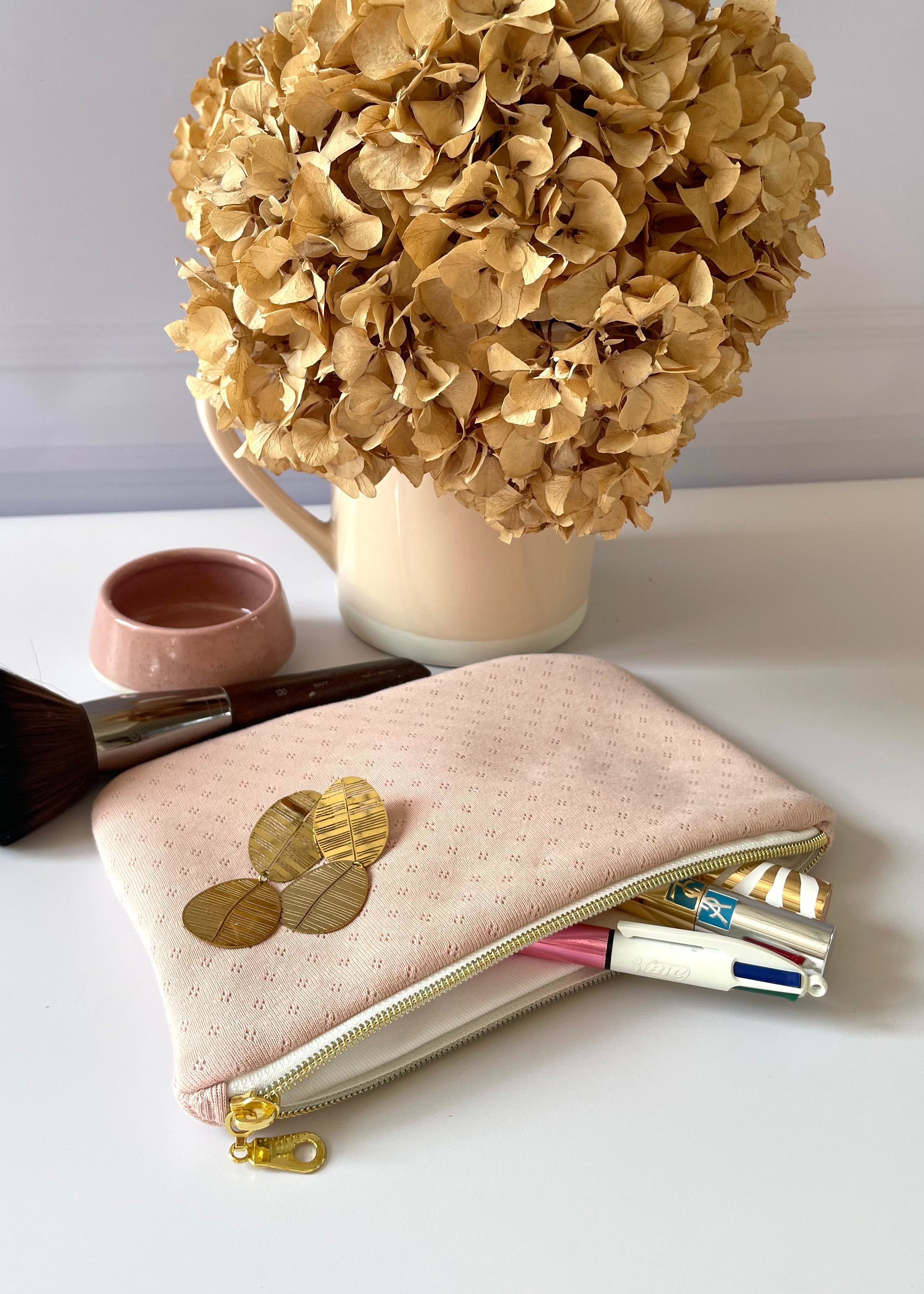 Pochette zippée jersey rose