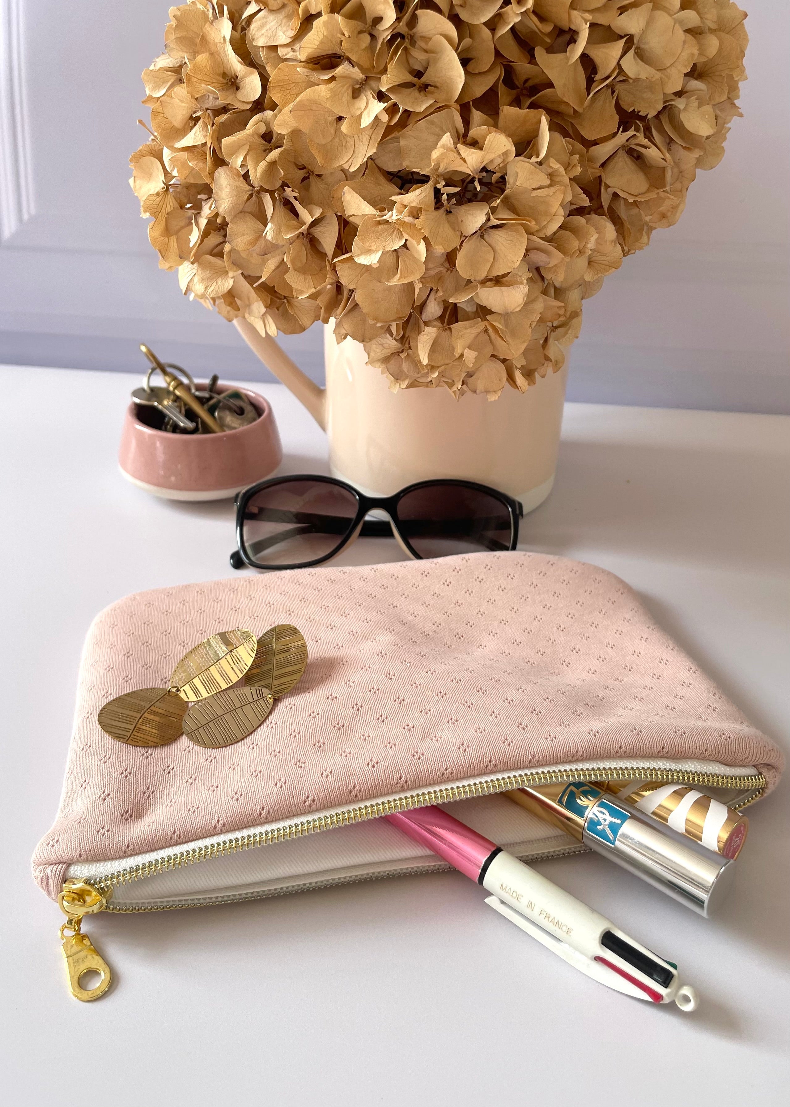 Pochette zippée jersey rose