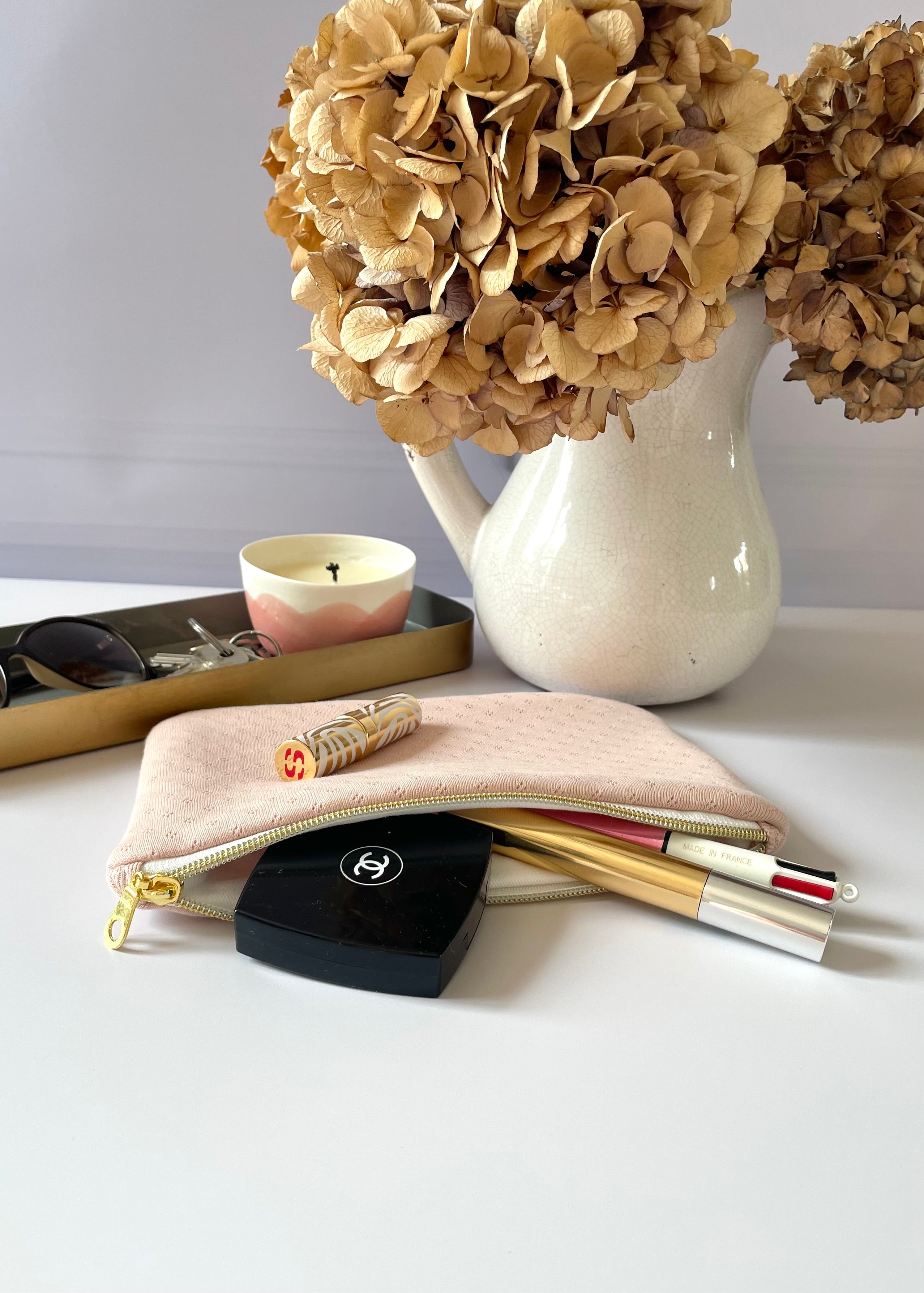 Pochette zippée jersey rose