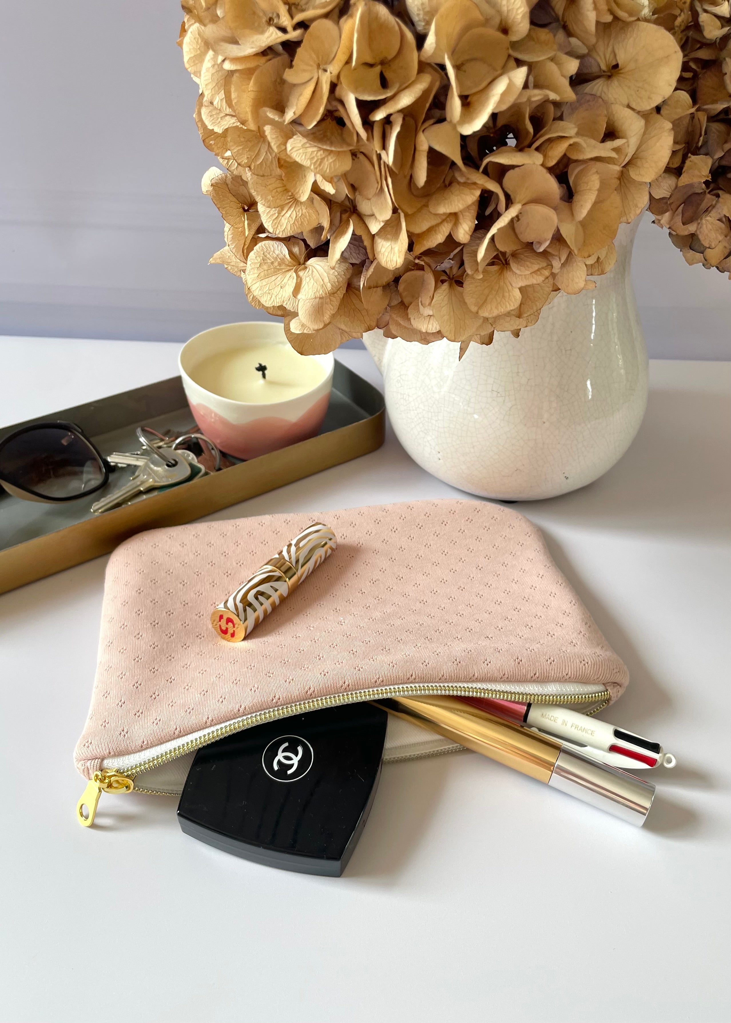 Pochette zippée jersey rose