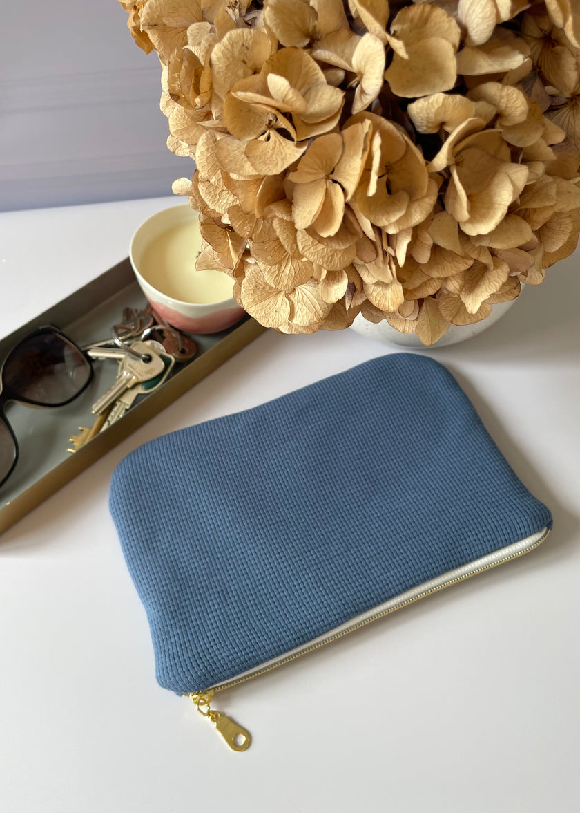Pochette zippée jersey bleu