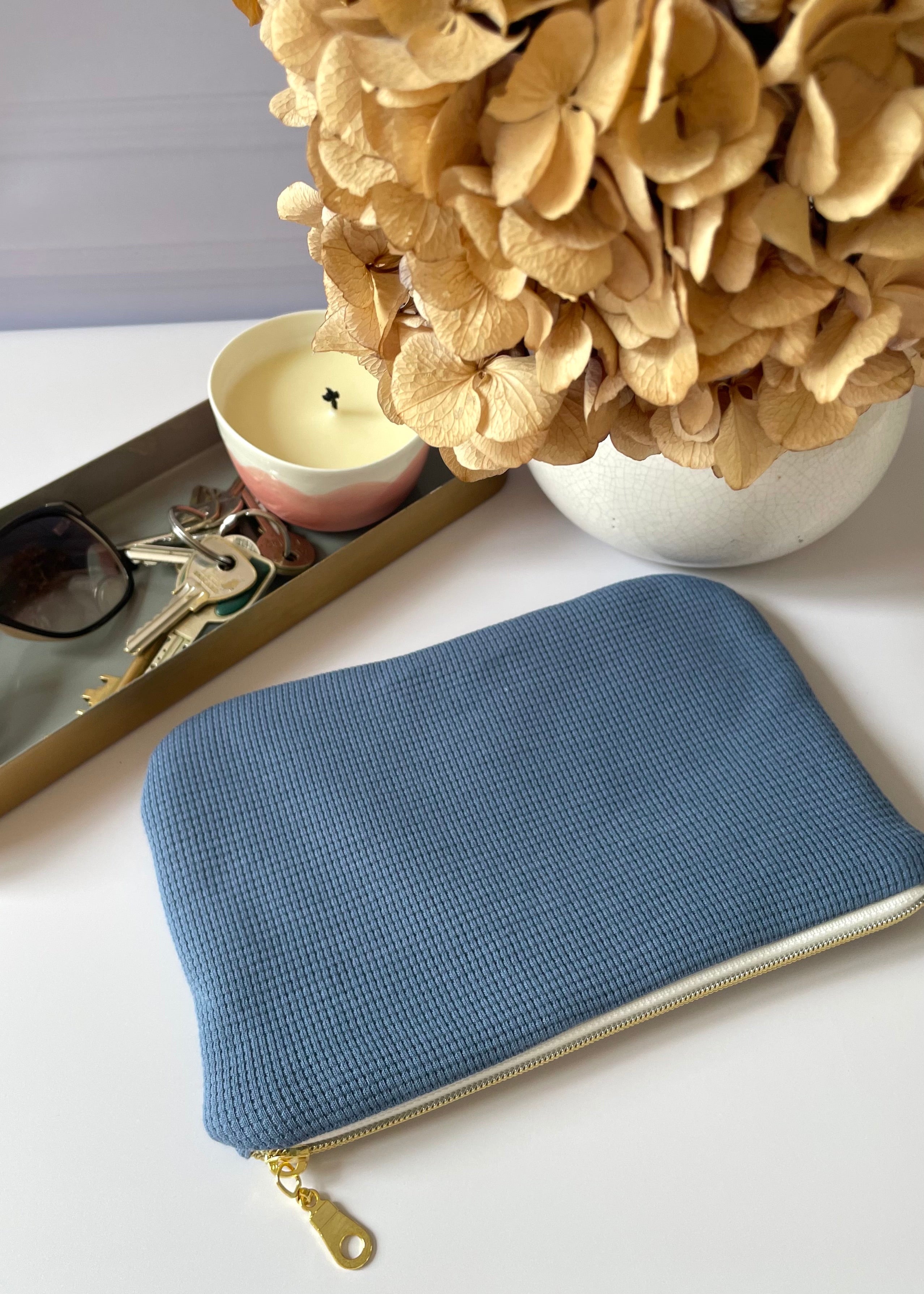 Pochette zippée jersey bleu