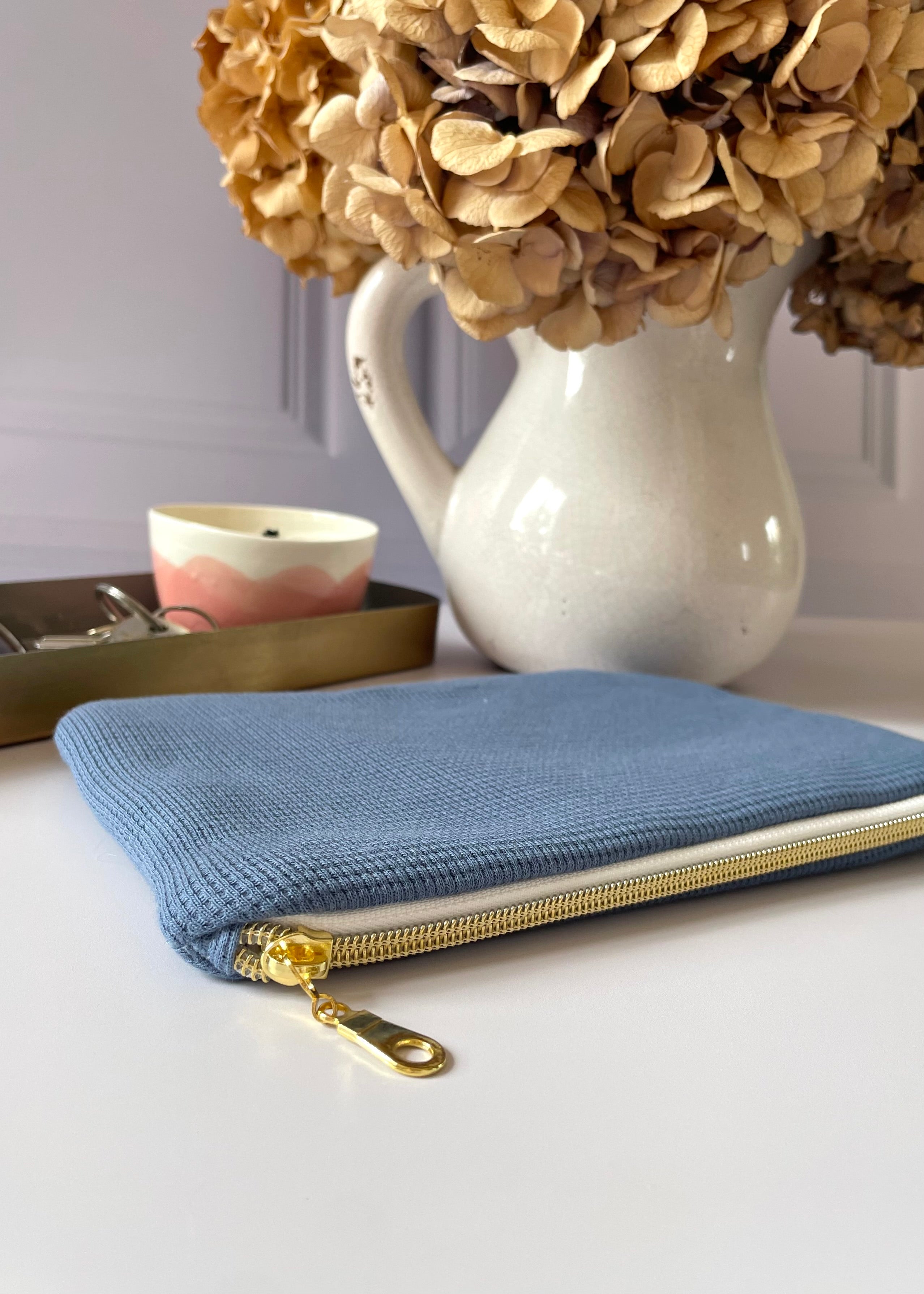 Pochette zippée jersey bleu