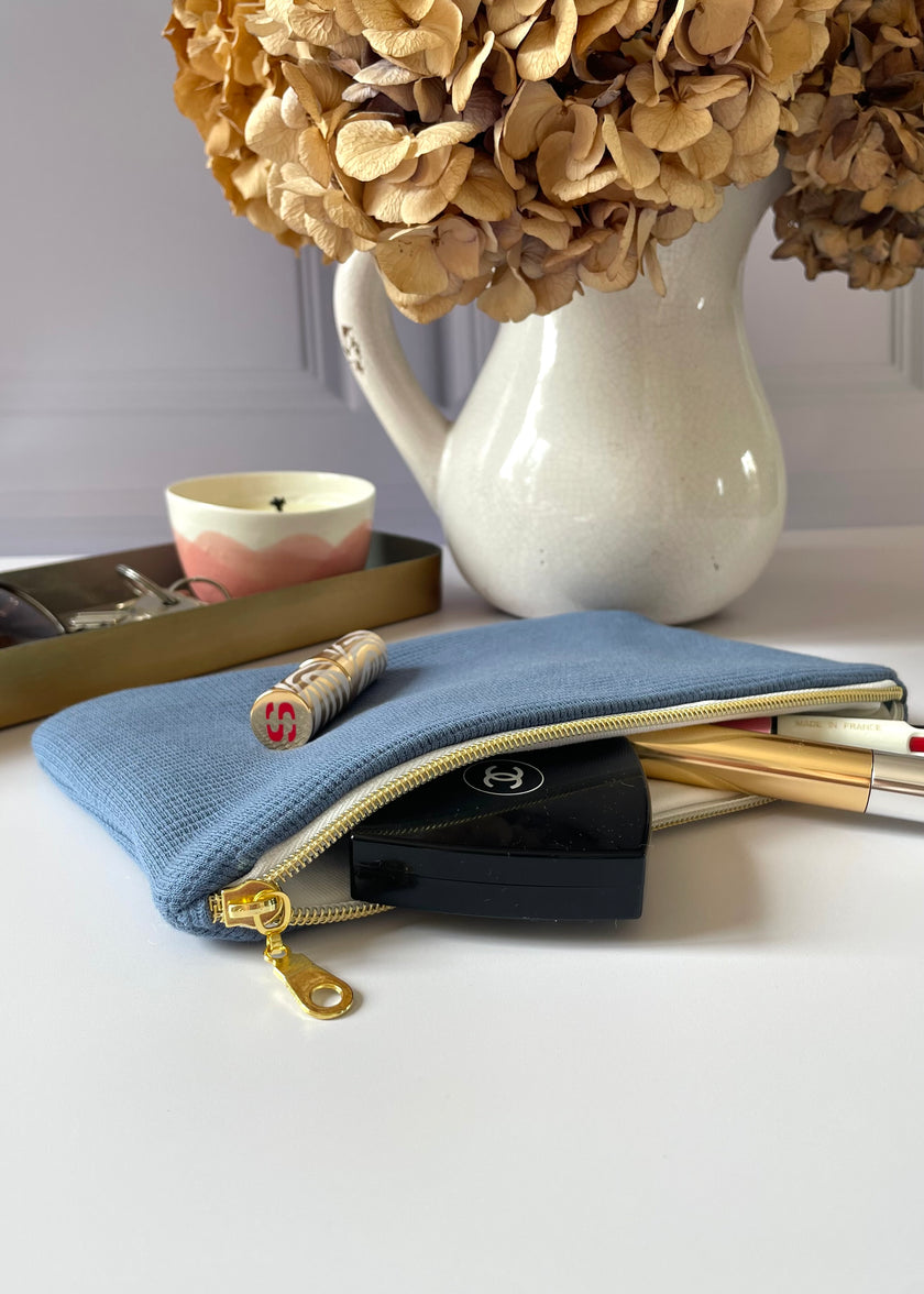 Pochette zippée jersey bleu