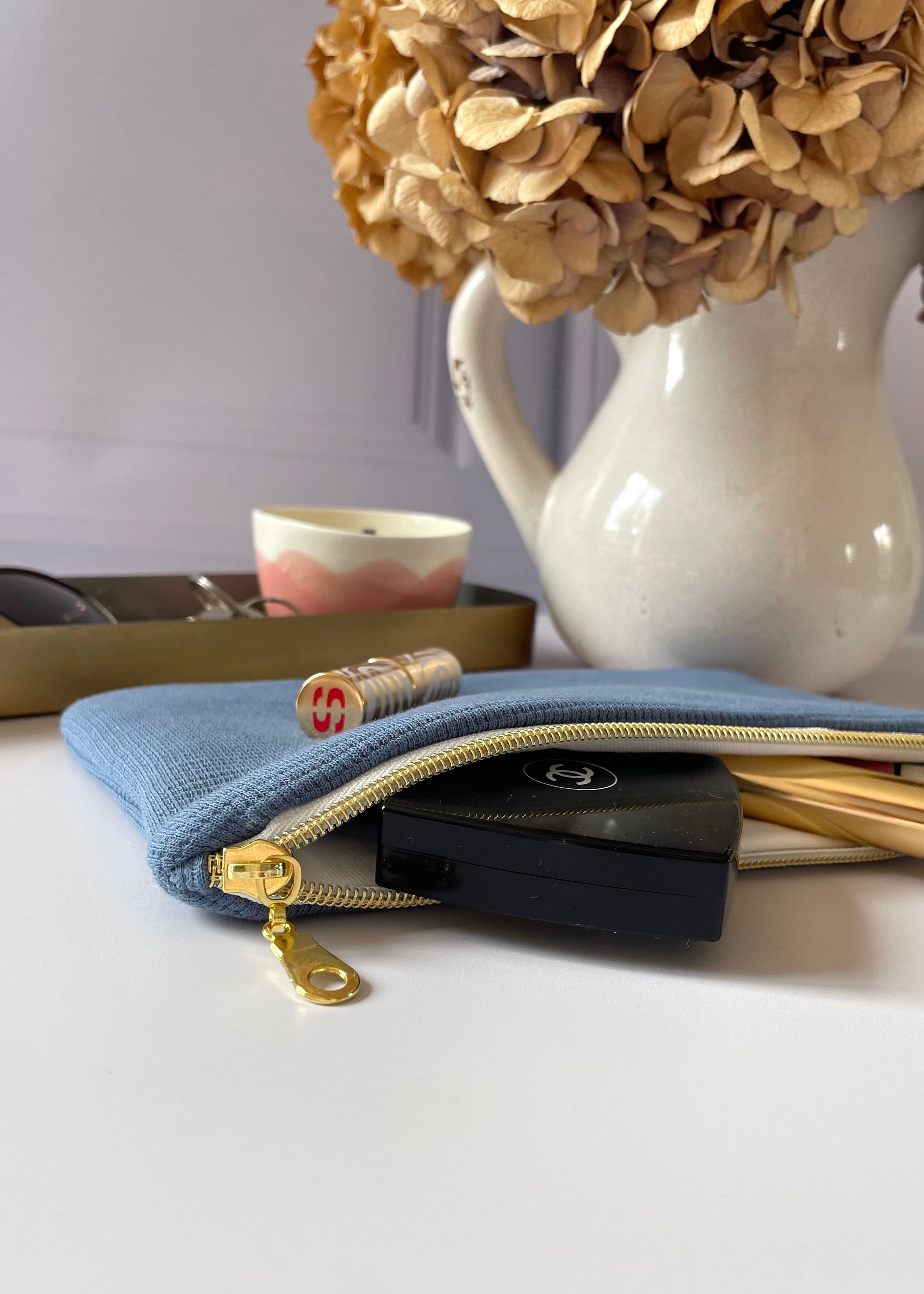 Pochette zippée jersey bleu