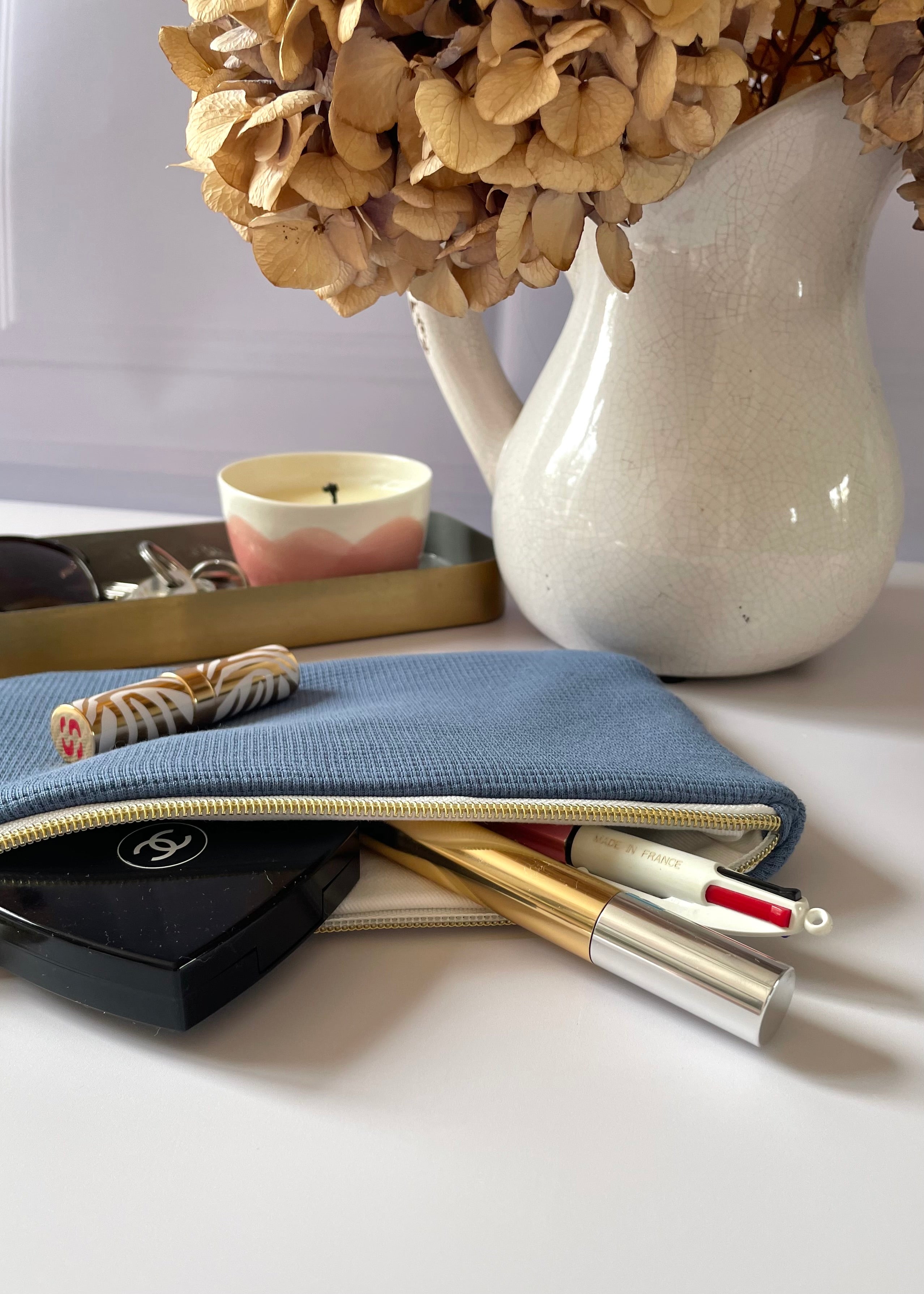 Pochette zippée jersey bleu