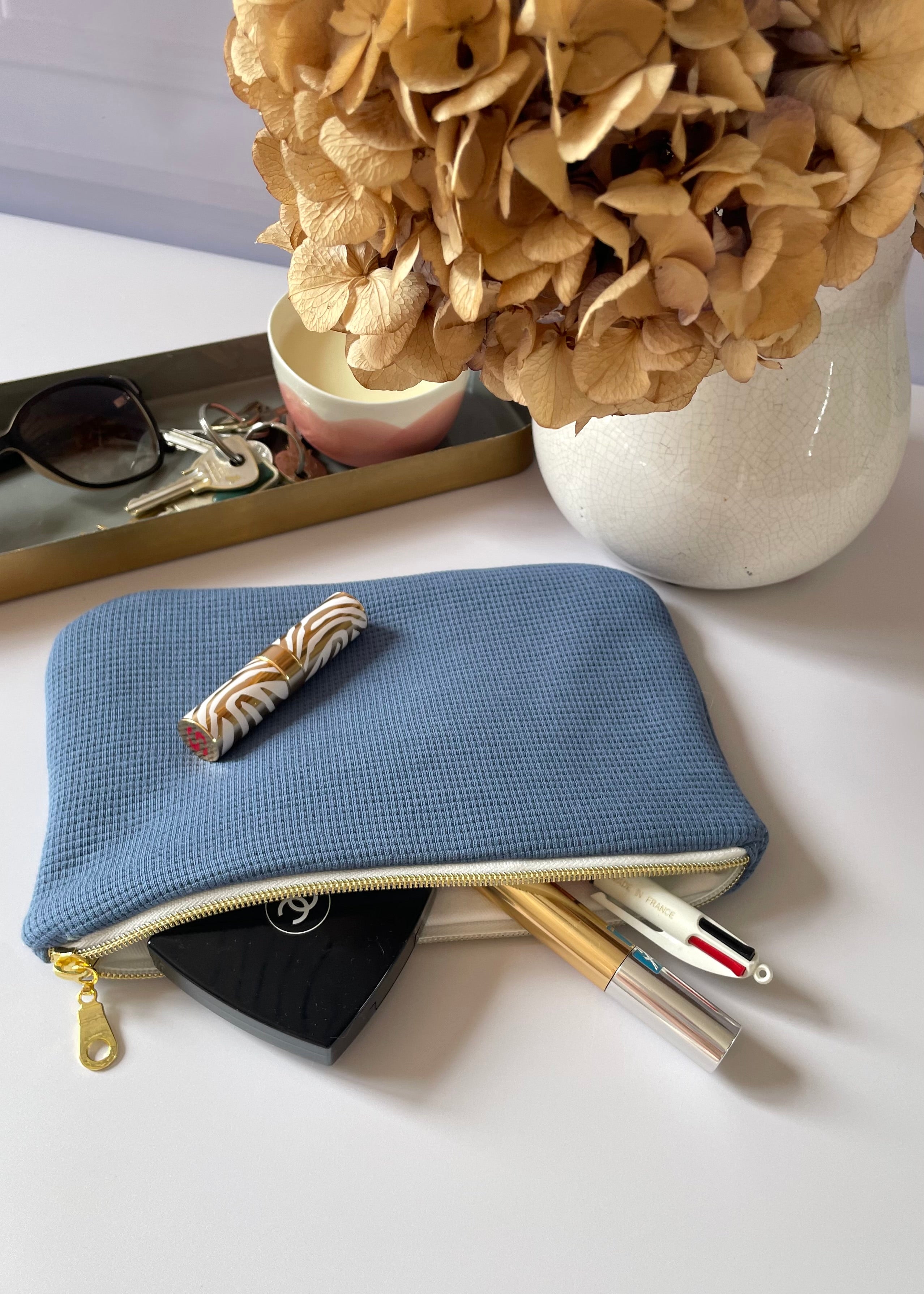 Pochette zippée jersey bleu