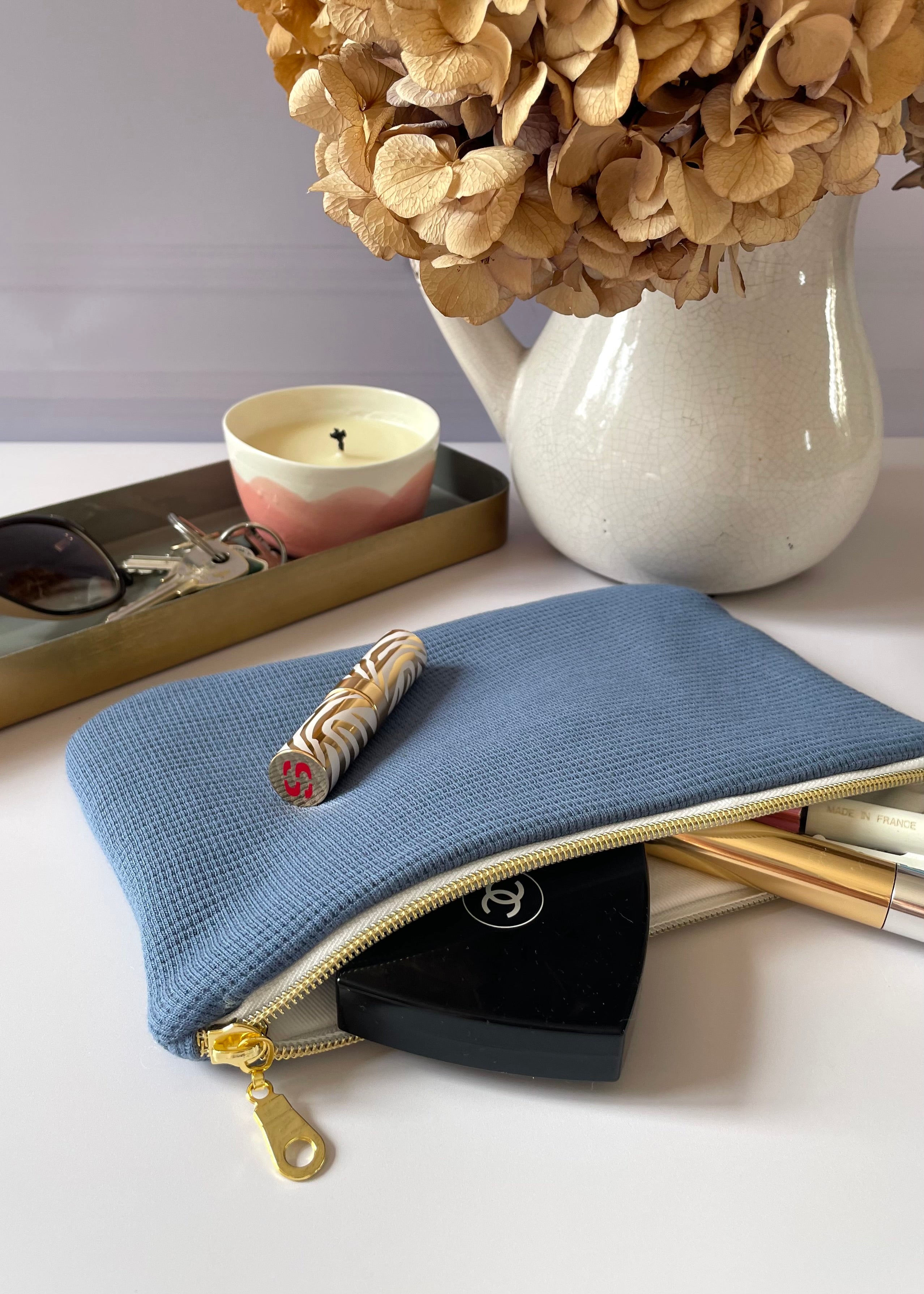Pochette zippée jersey bleu