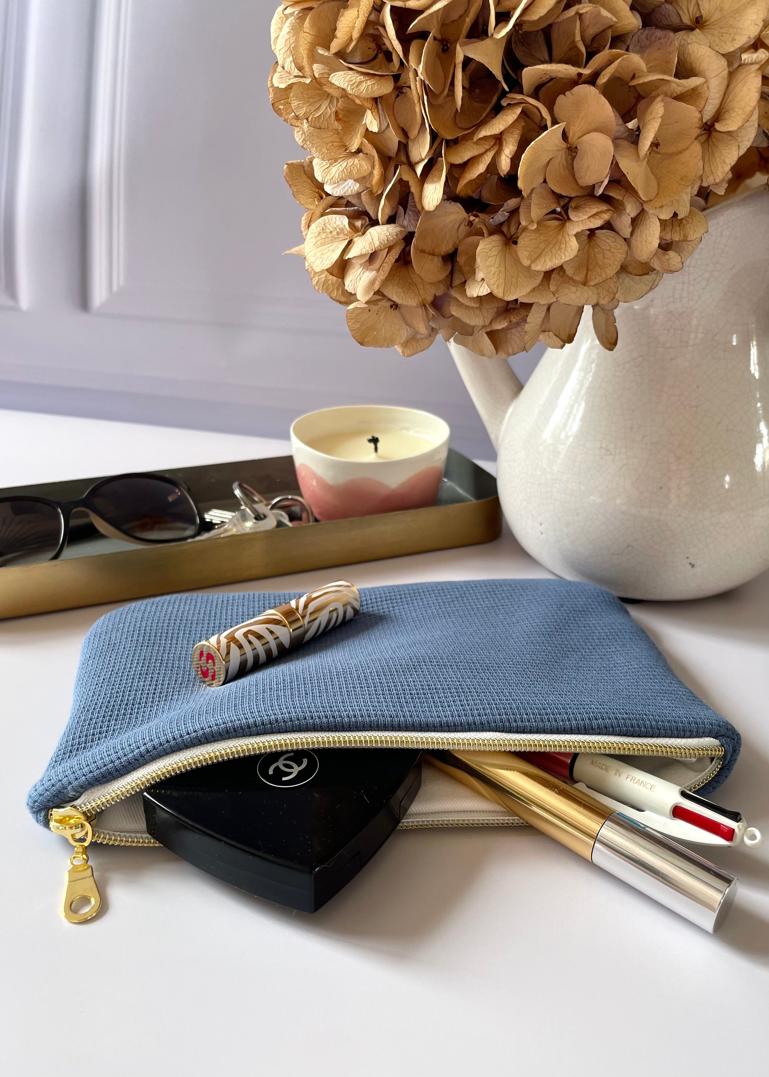 Pochette zippée jersey bleu