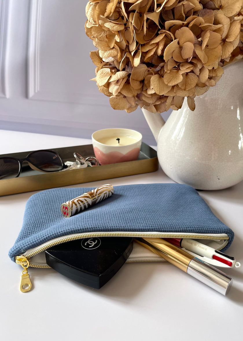 Pochette zippée jersey bleu