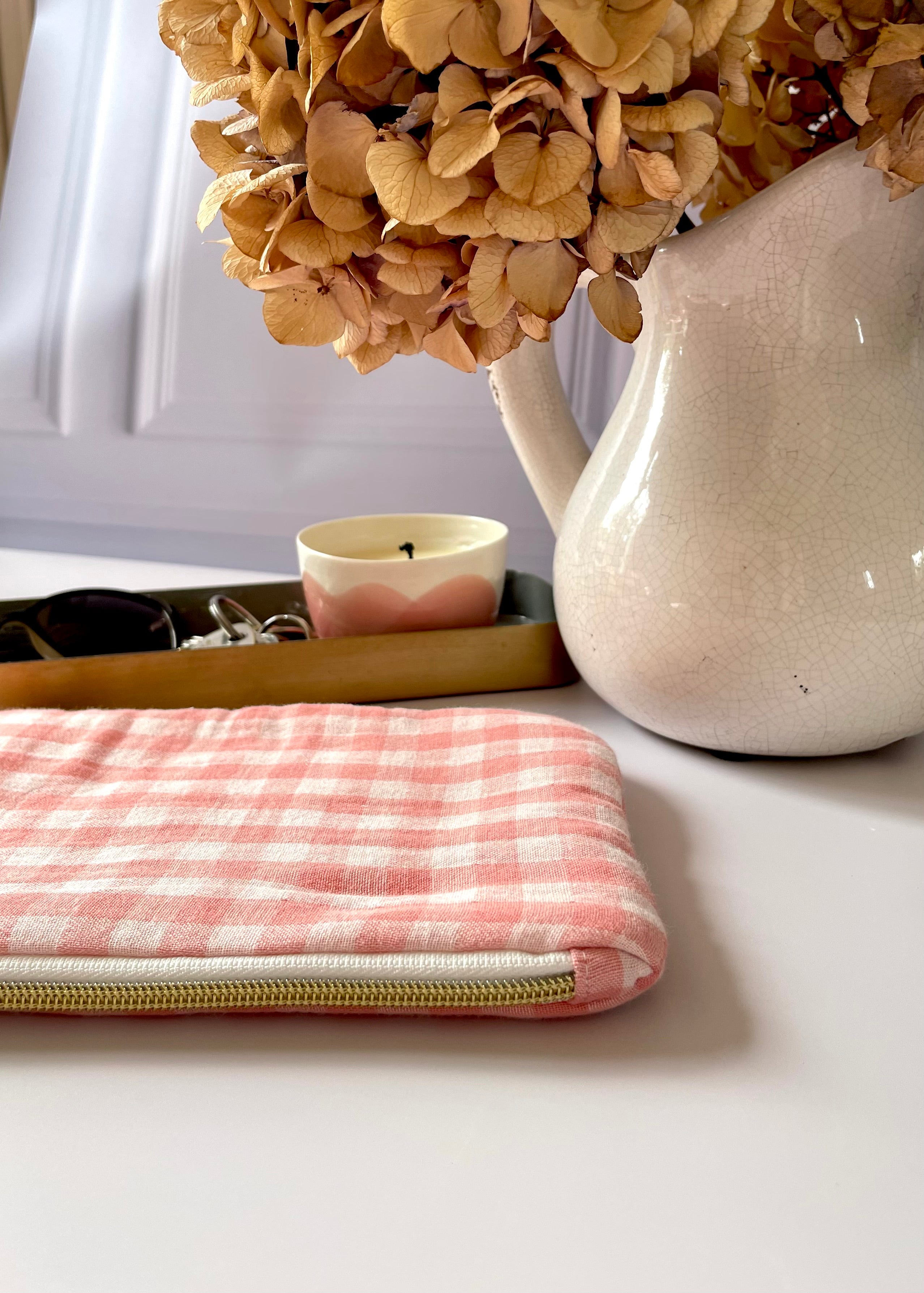 Pochette zippée vichy rose