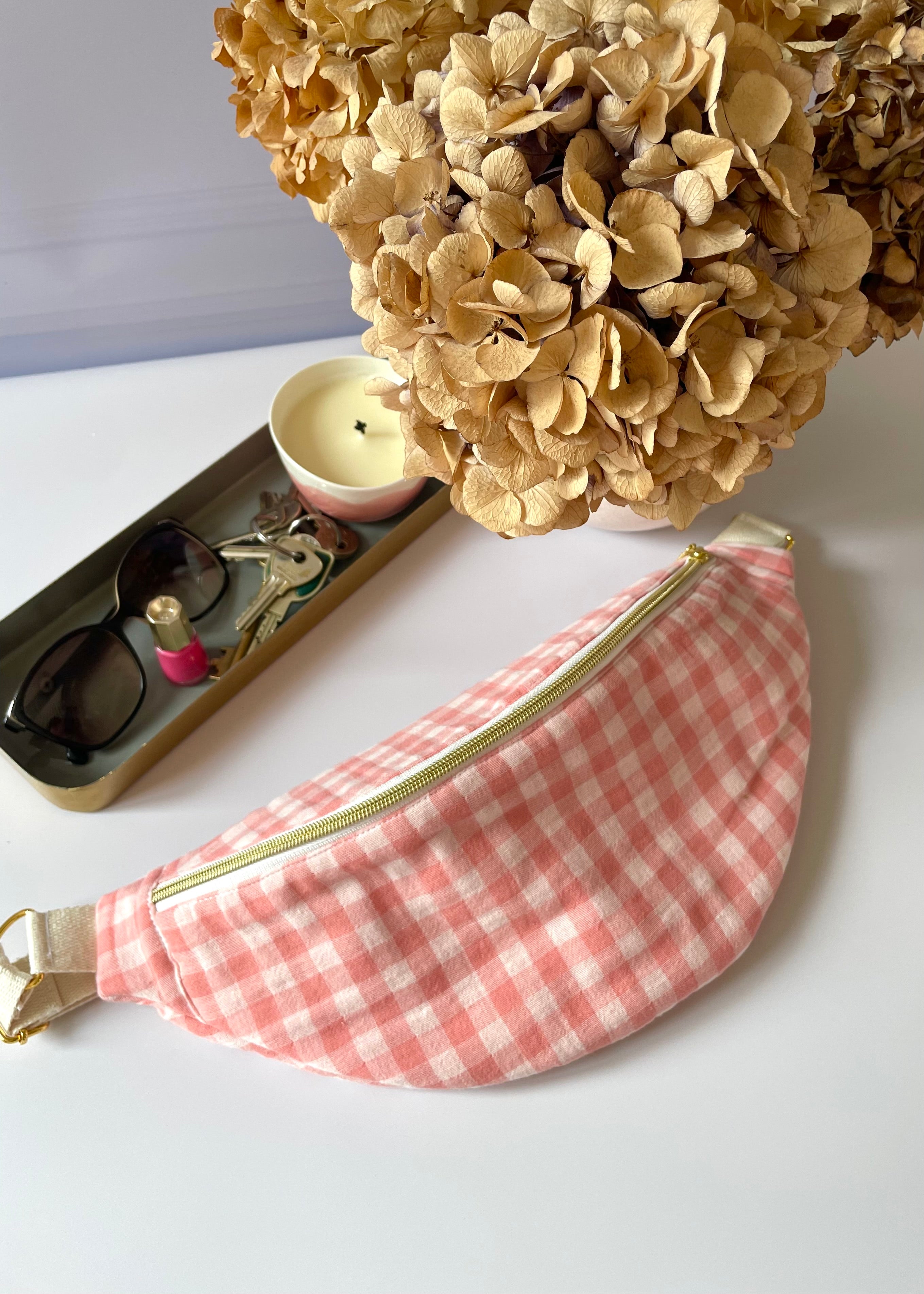 Sac banane Vichy rose