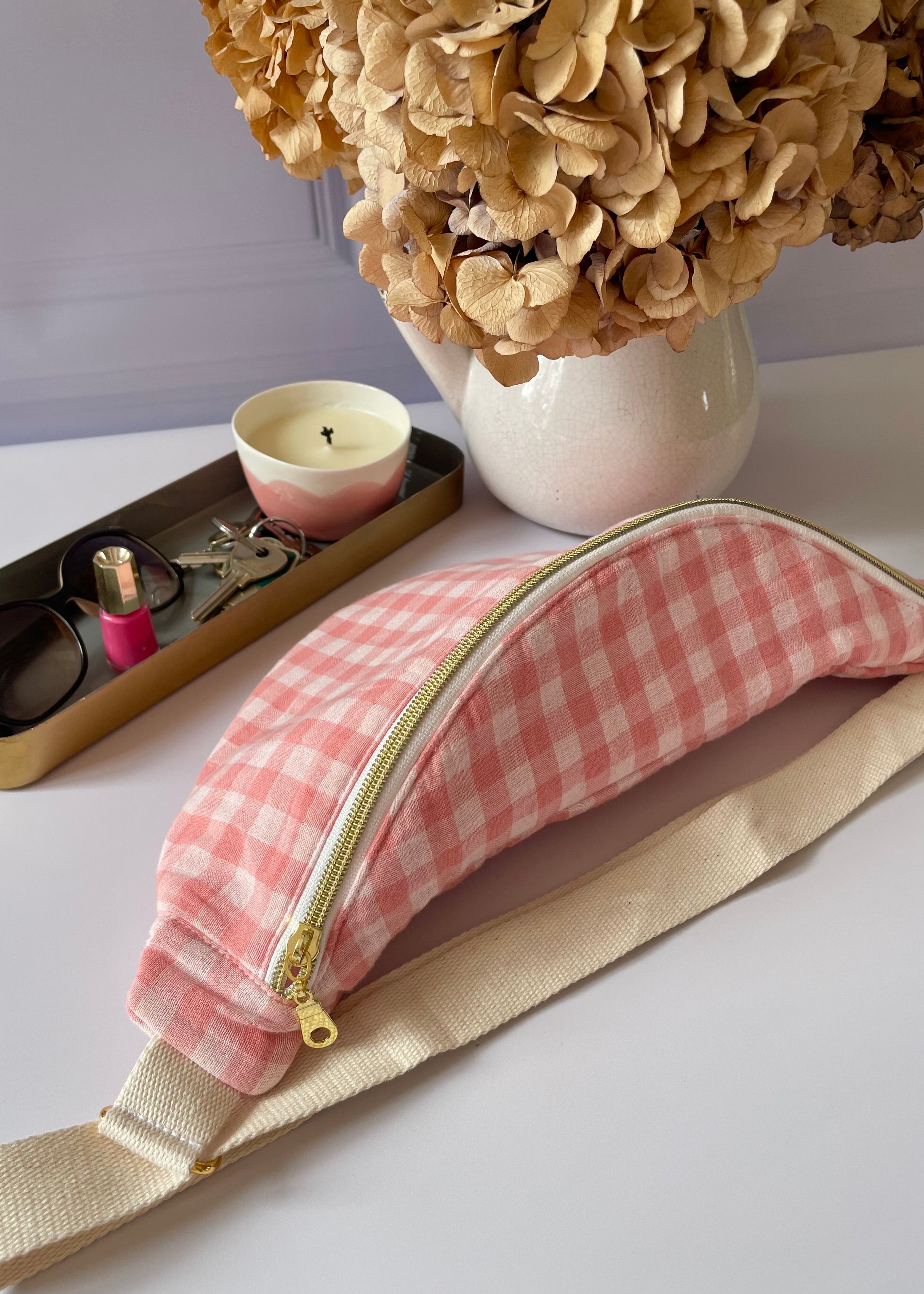 Sac banane Vichy rose