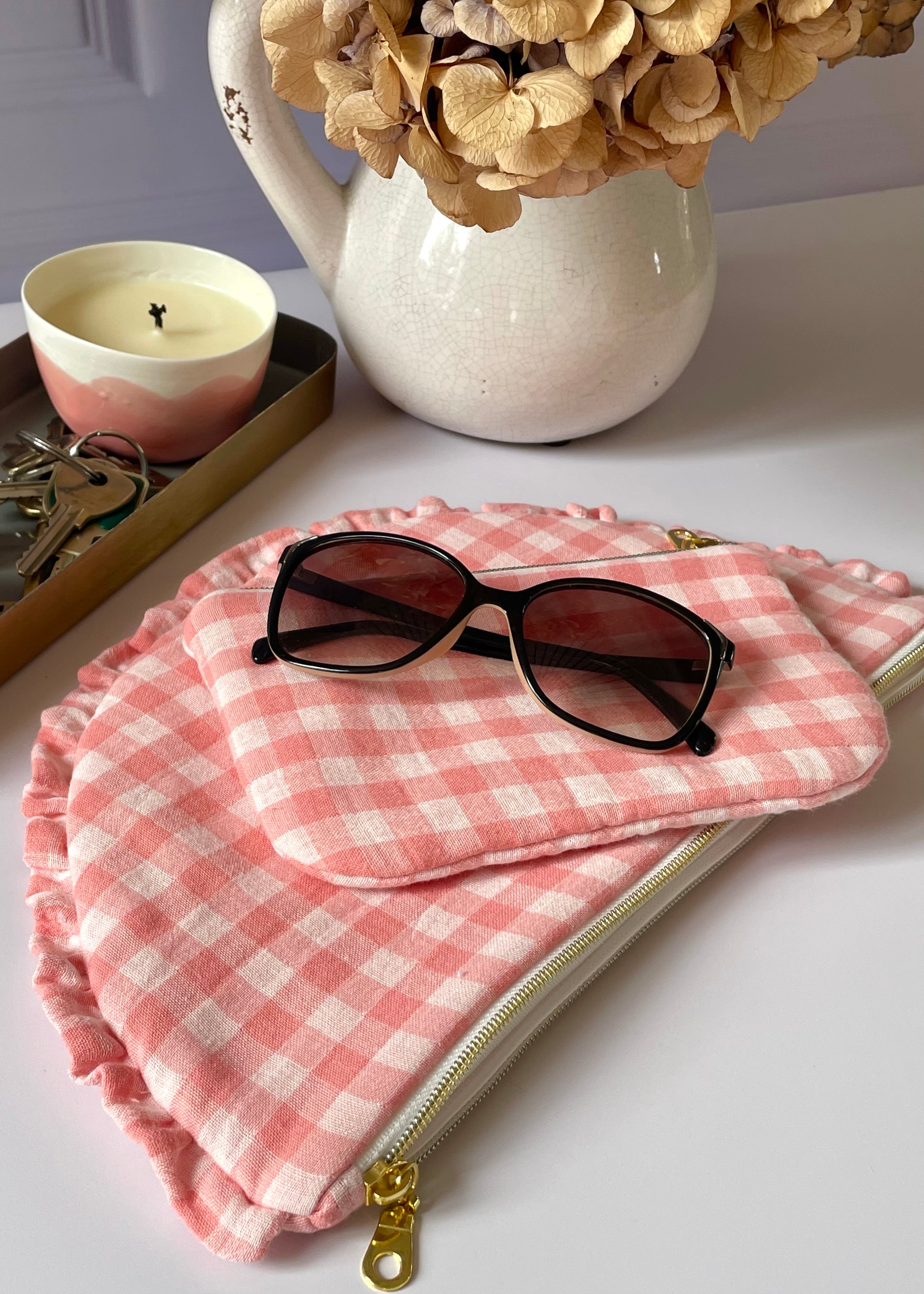 Pochette zippée vichy rose