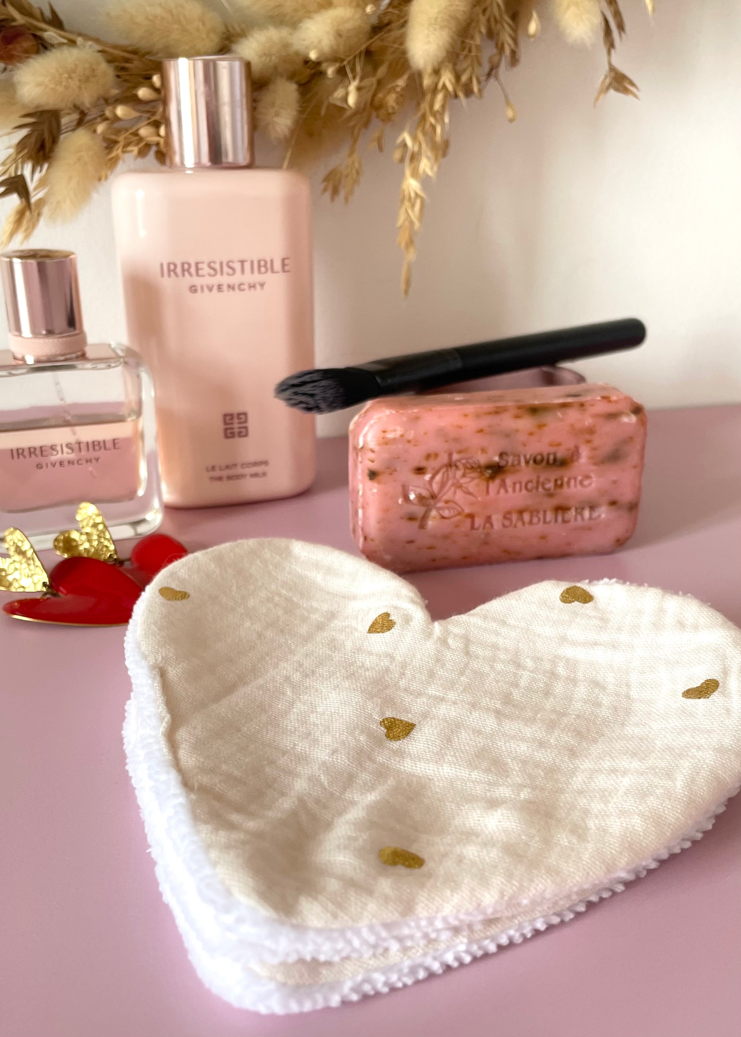 Lingettes coeur  double gaze coeurs dorés