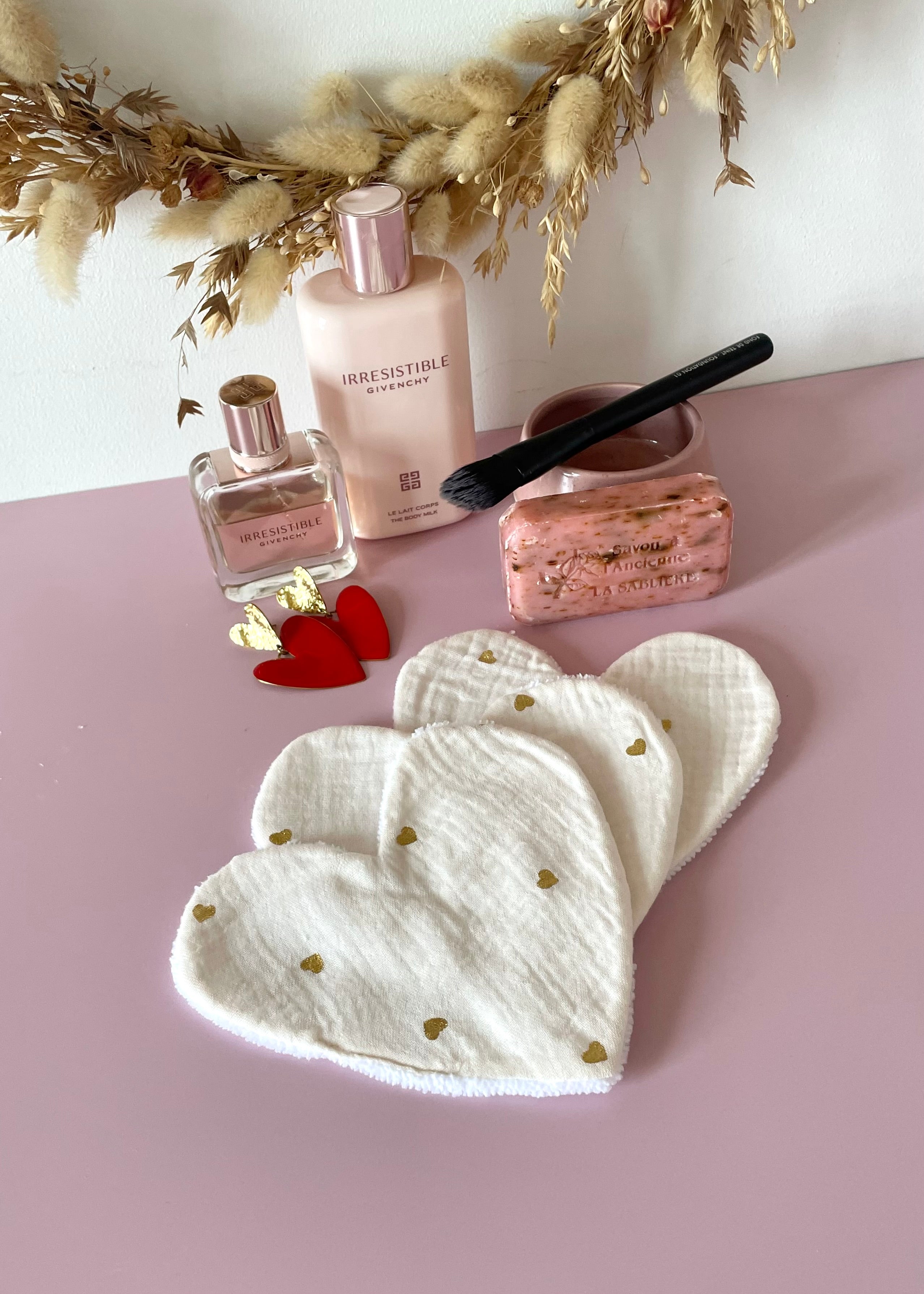 Lingettes coeur  double gaze coeurs dorés