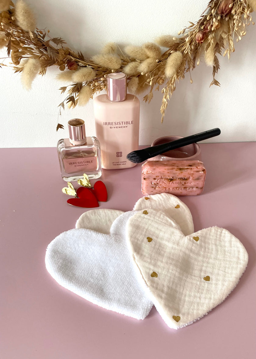 Lingettes coeur  double gaze coeurs dorés