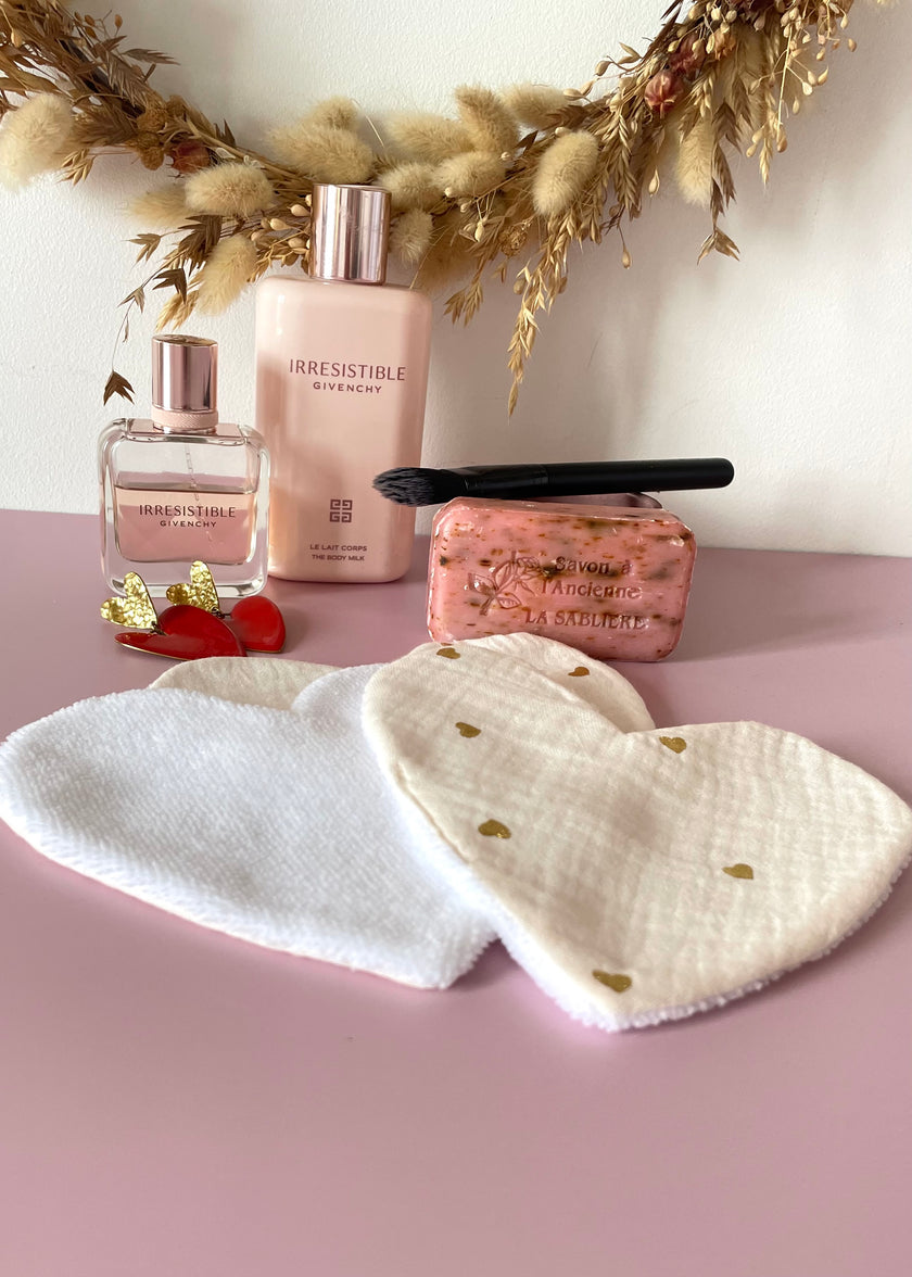 Lingettes coeur  double gaze coeurs dorés