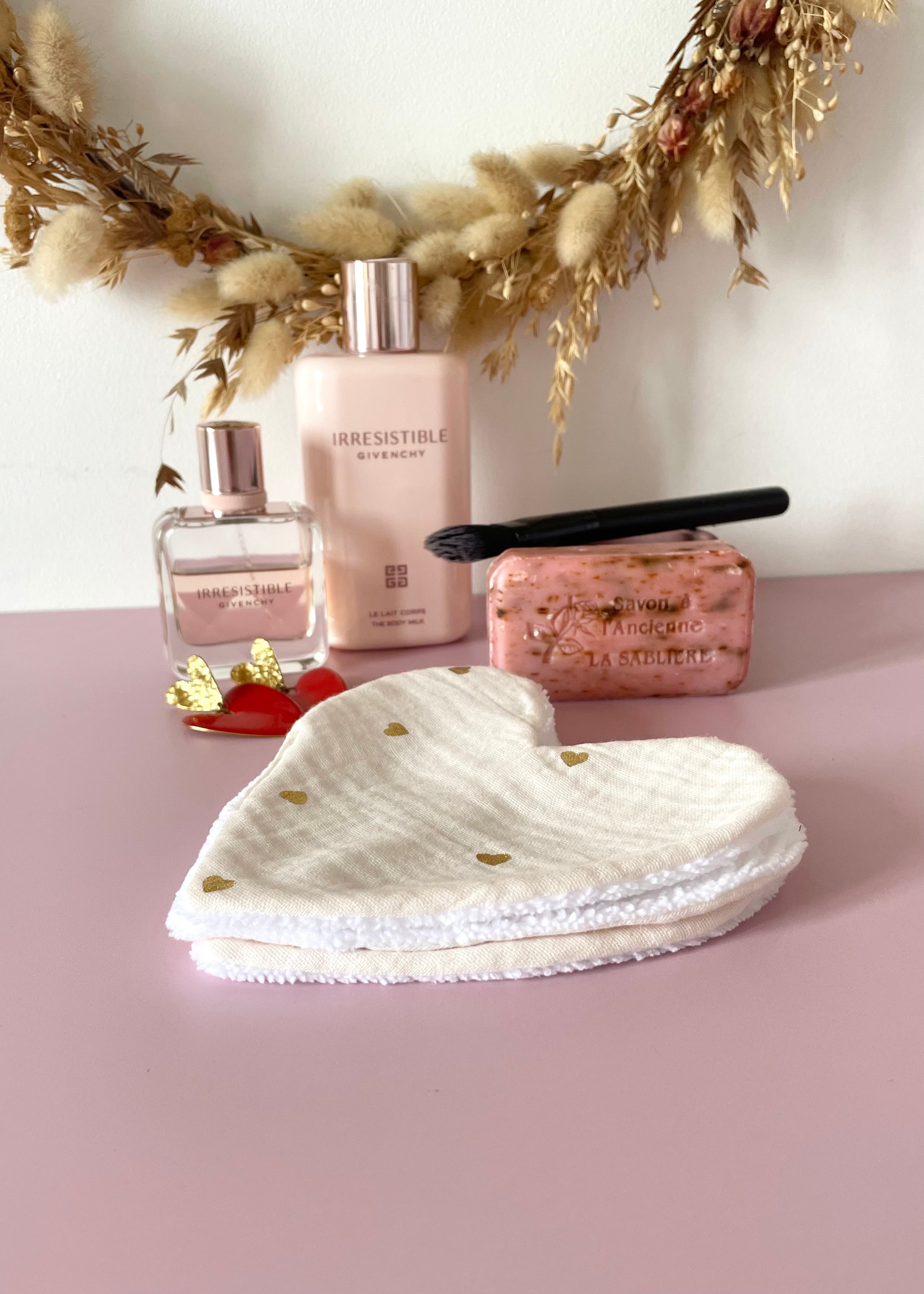 Lingettes coeur  double gaze coeurs dorés