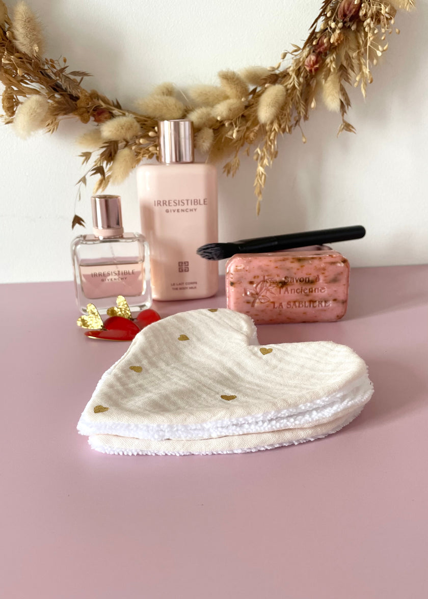Lingettes coeur  double gaze coeurs dorés