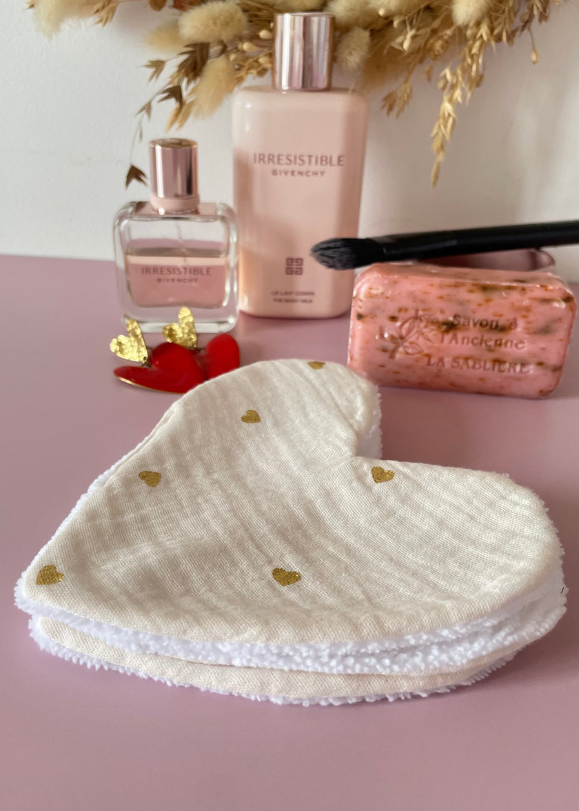 Lingettes coeur  double gaze coeurs dorés