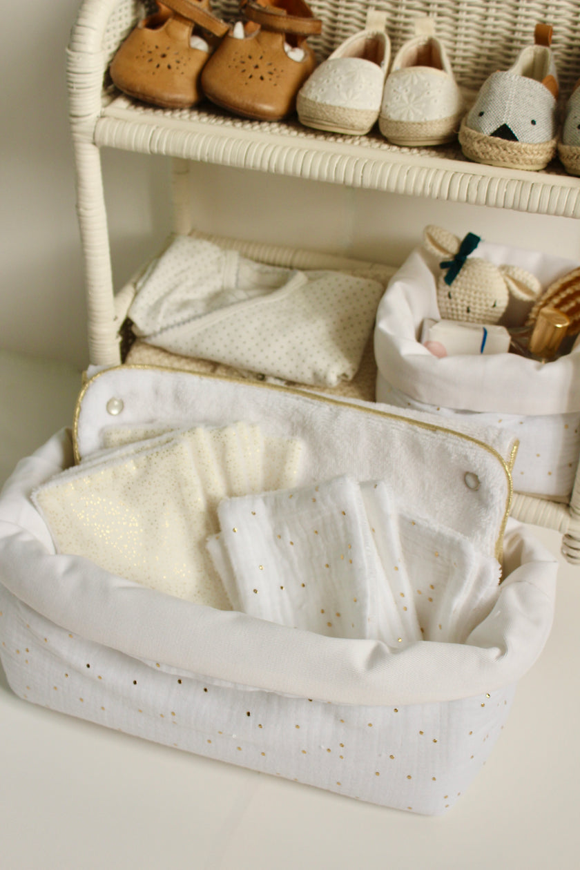 Panier de rangement blanc doré