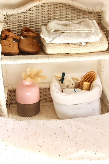 Panier de rangement blanc doré
